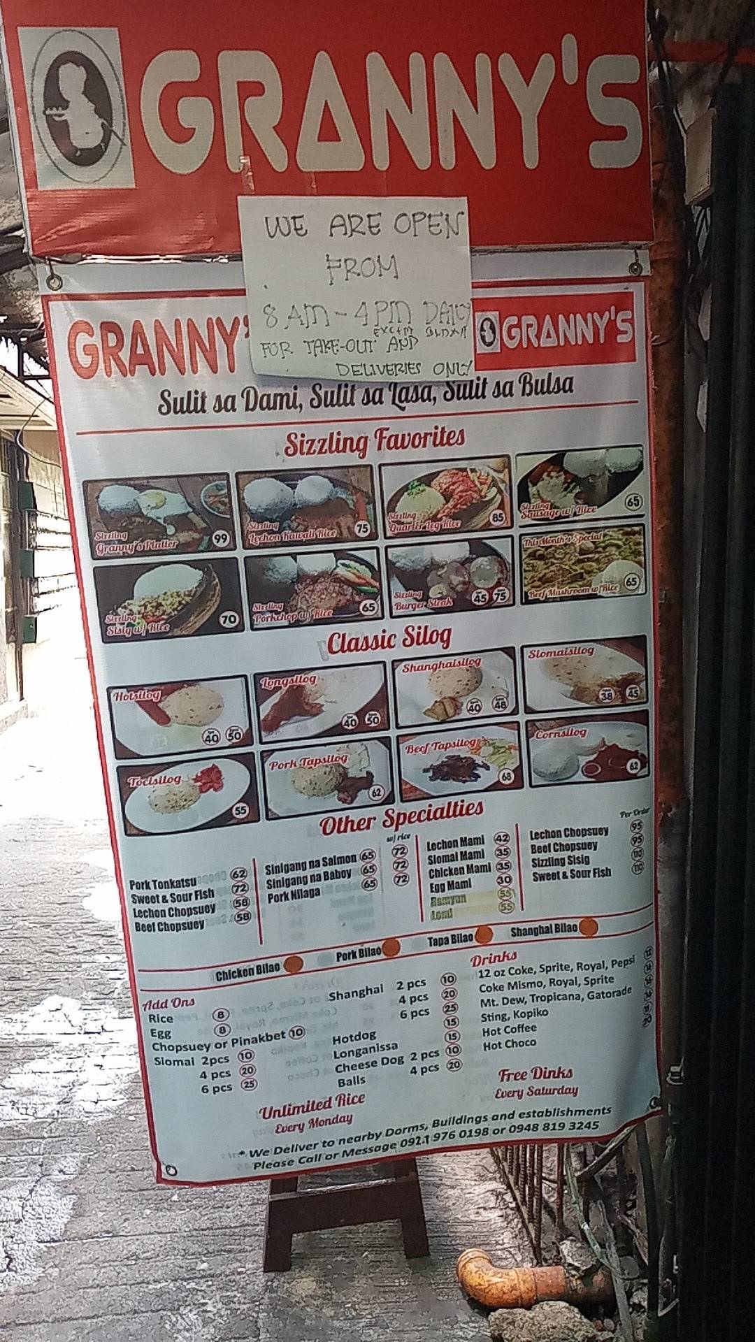 Menu at Granny's Kitchen restaurant, Baguio