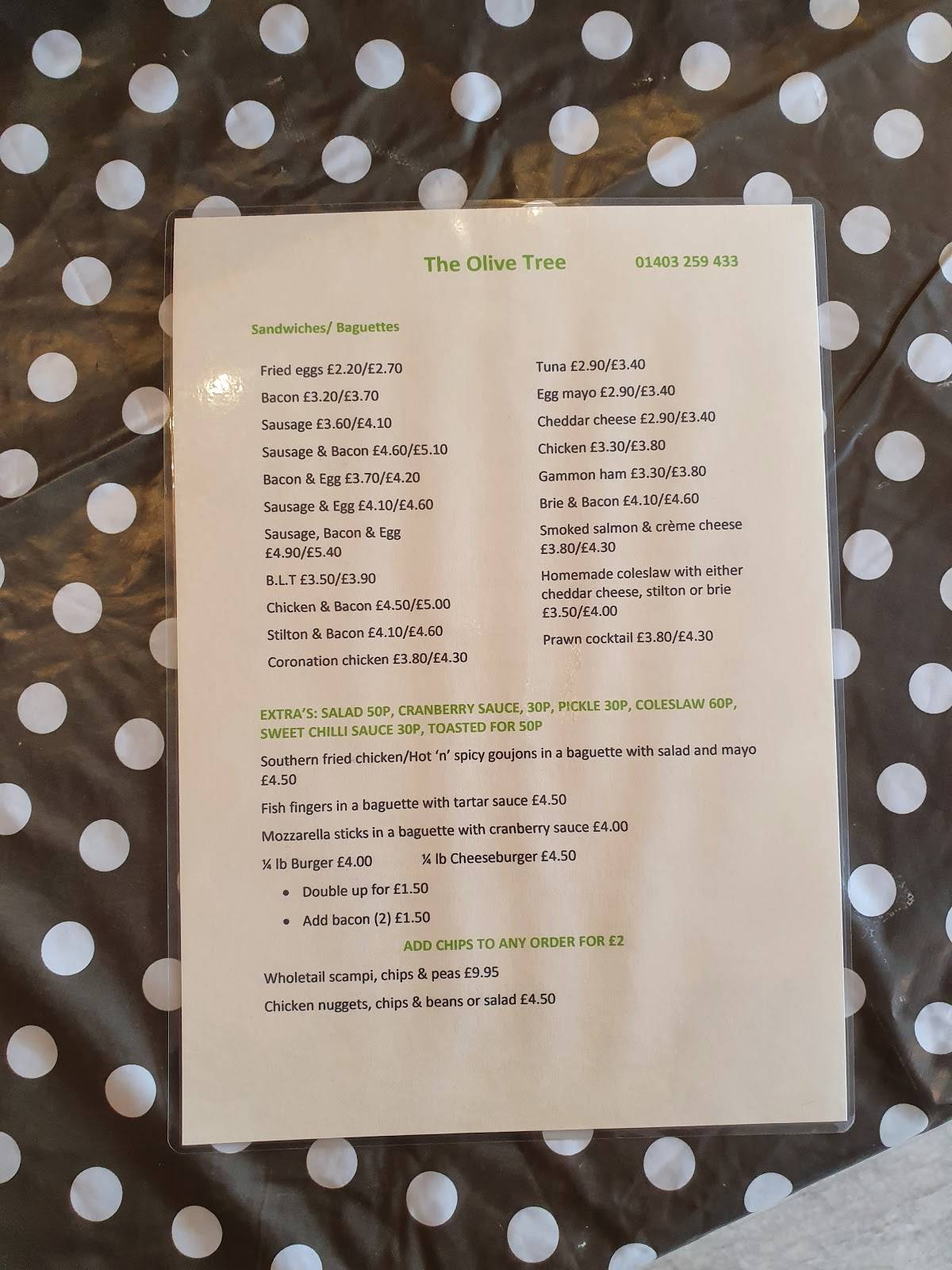 Menu at The Olive Tree cafe, Horsham, Shopping Precinct