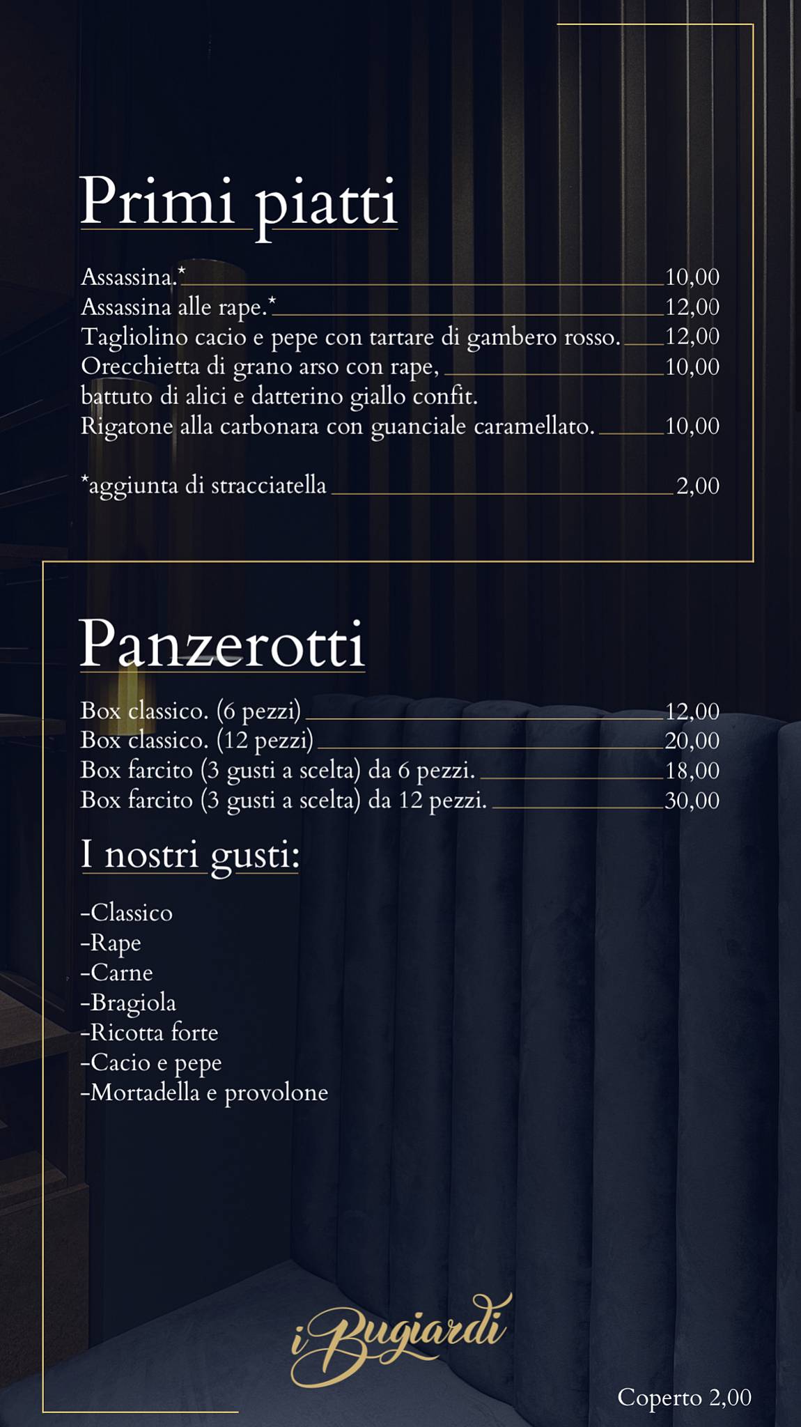 Menu Da I Bugiardi Poggiofranco Ristorante Bari