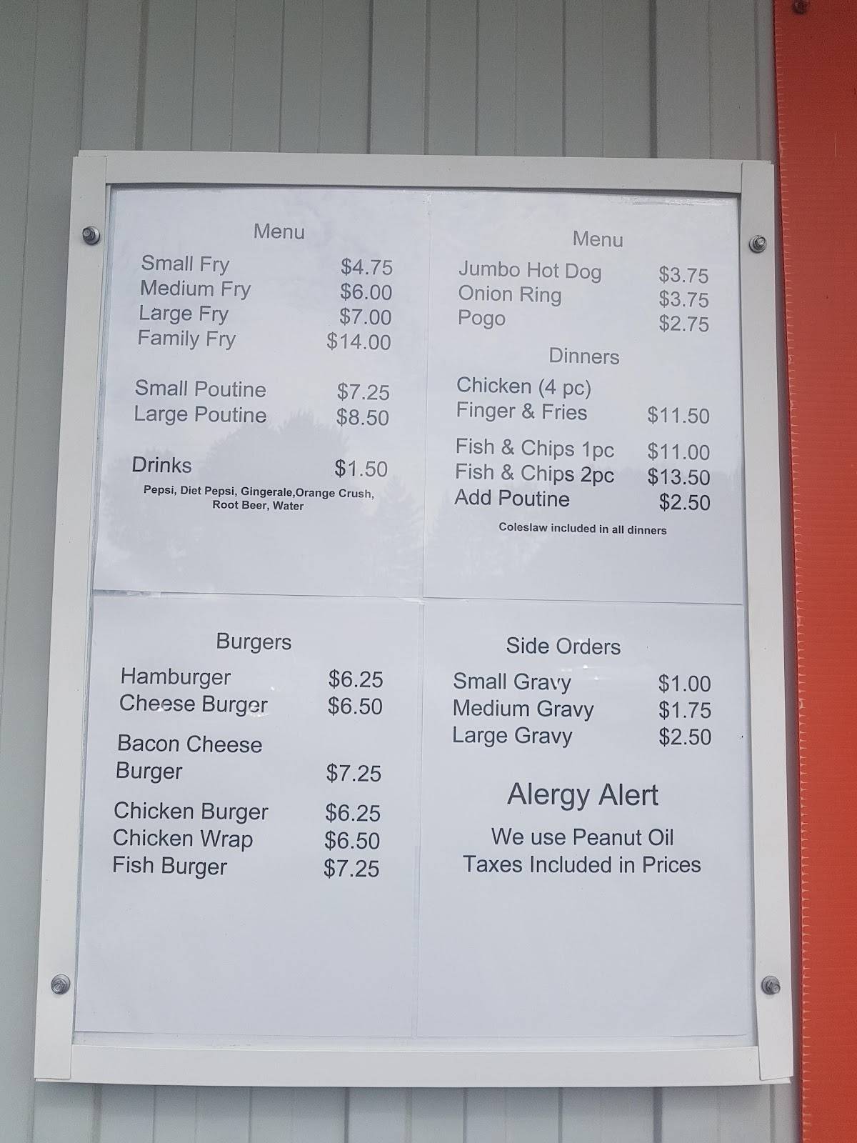Menu at Jolly Fryer restaurant, Eganville