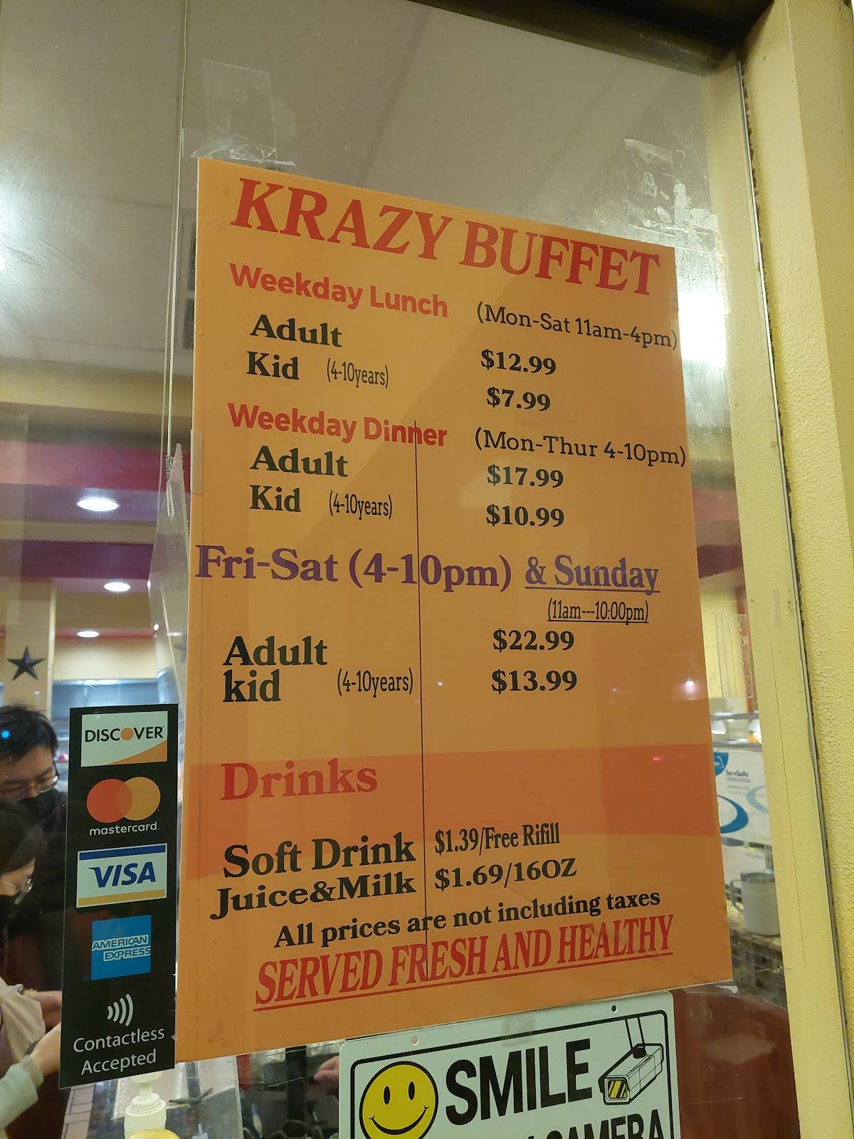 Menu at Krazy Buffet restaurant, Las Vegas, W Sahara Ave