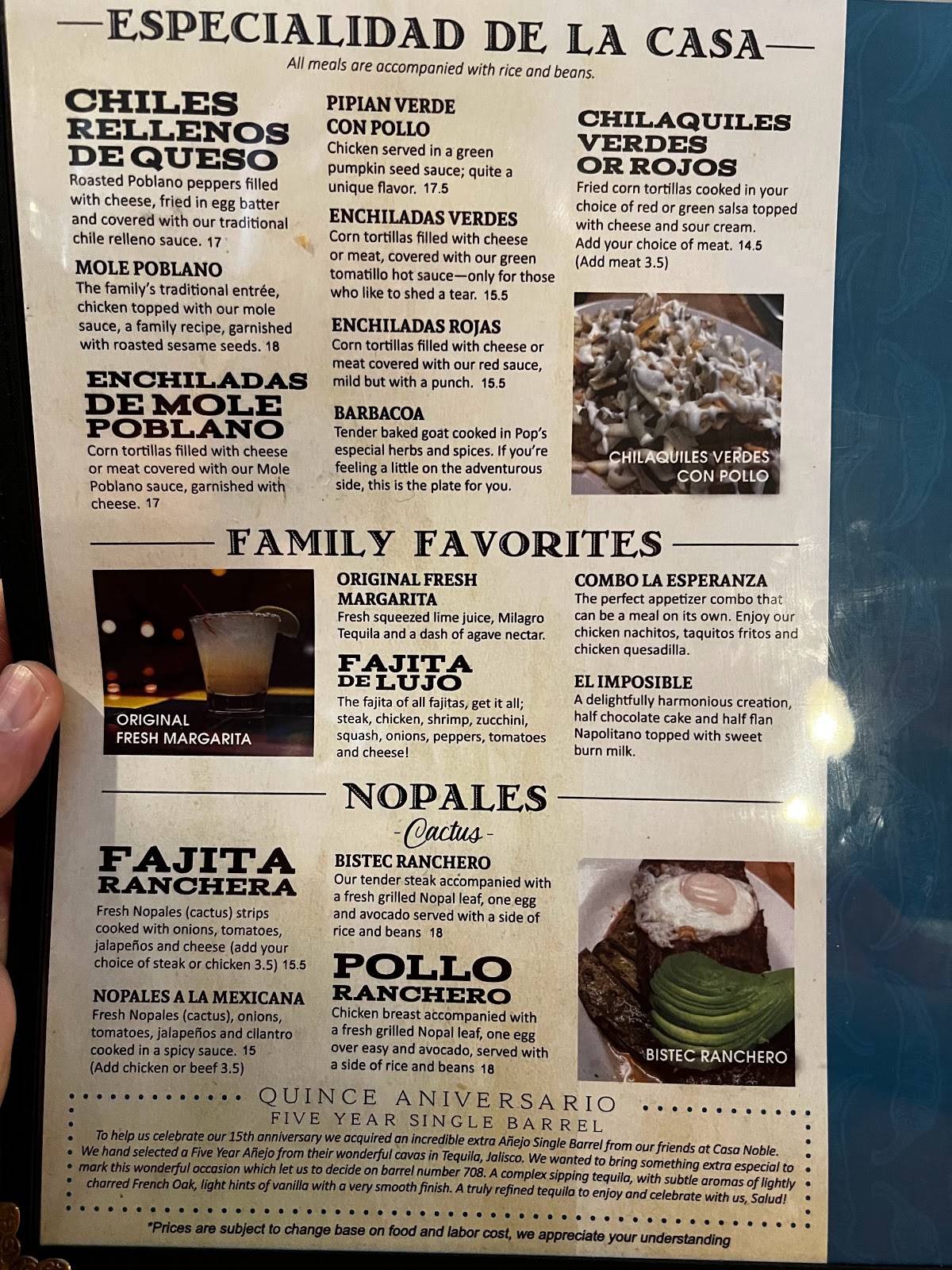 Menu at La Esperanza restaurant, Lindenwold