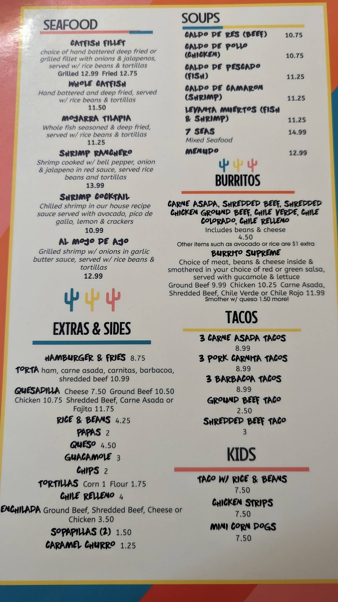 Menu at La Pasadita Mexican Food restaurant, Dalhart
