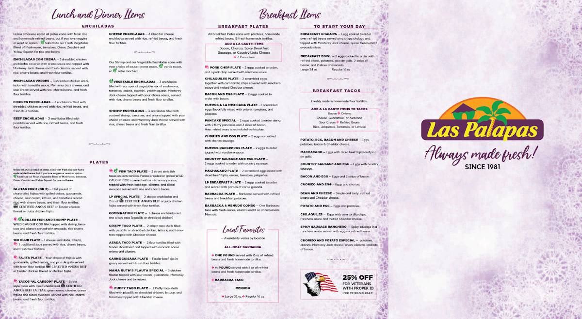 Menu at Las Palapas - West Point Village restaurant, New Braunfels