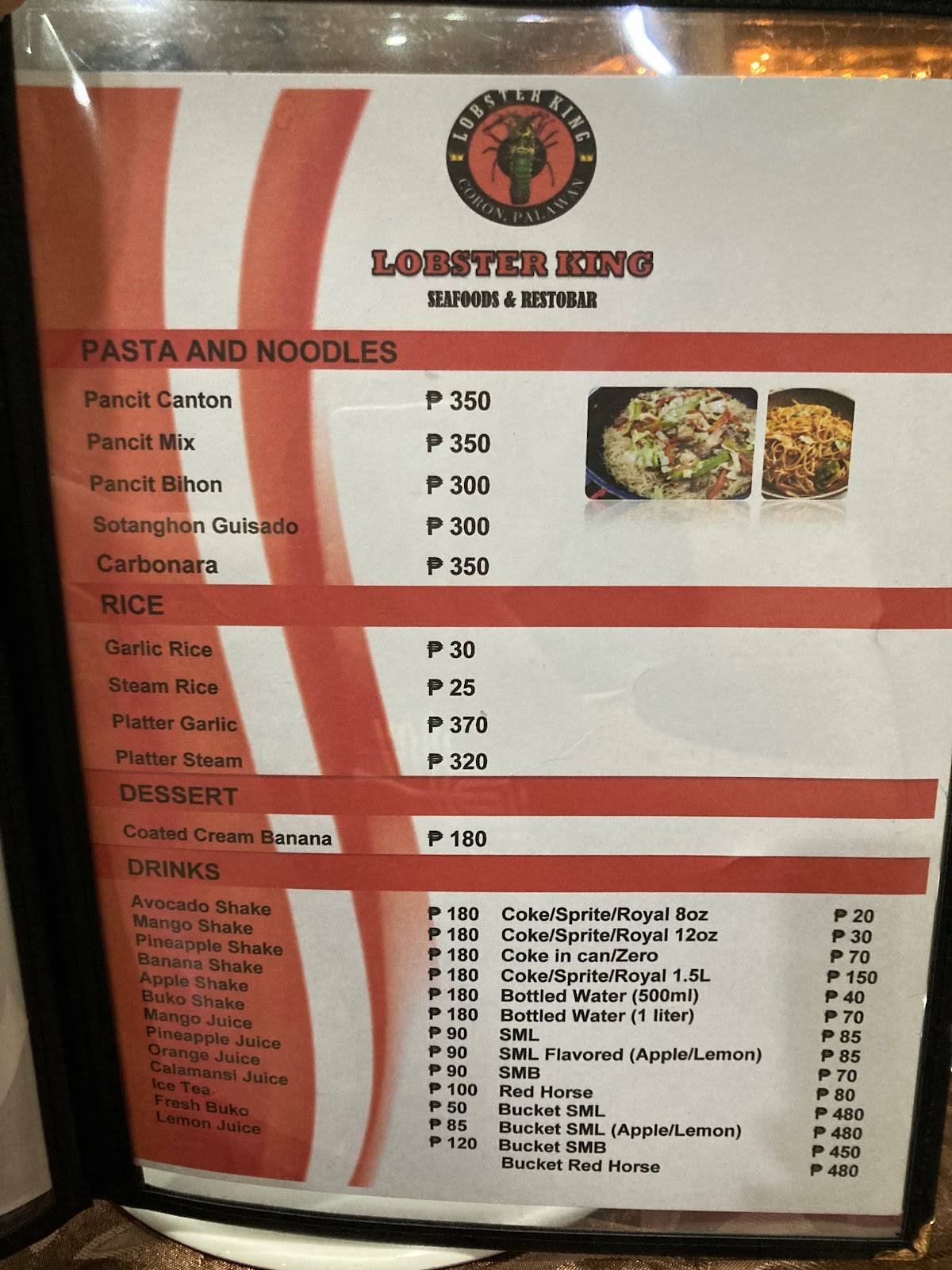 Menu at Lobster King pub & bar, Coron, 5 Coron Busuanga Rd