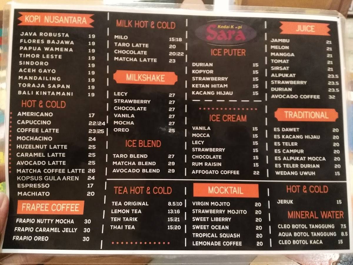 Menu at Toko Kue Sara Cab. Buring restaurant, Malang, Jl. Buring No.37