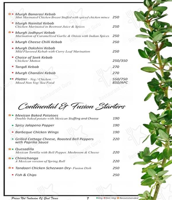 Menu at Thyme Family Restaurant, Mangaluru, 4th Floor
