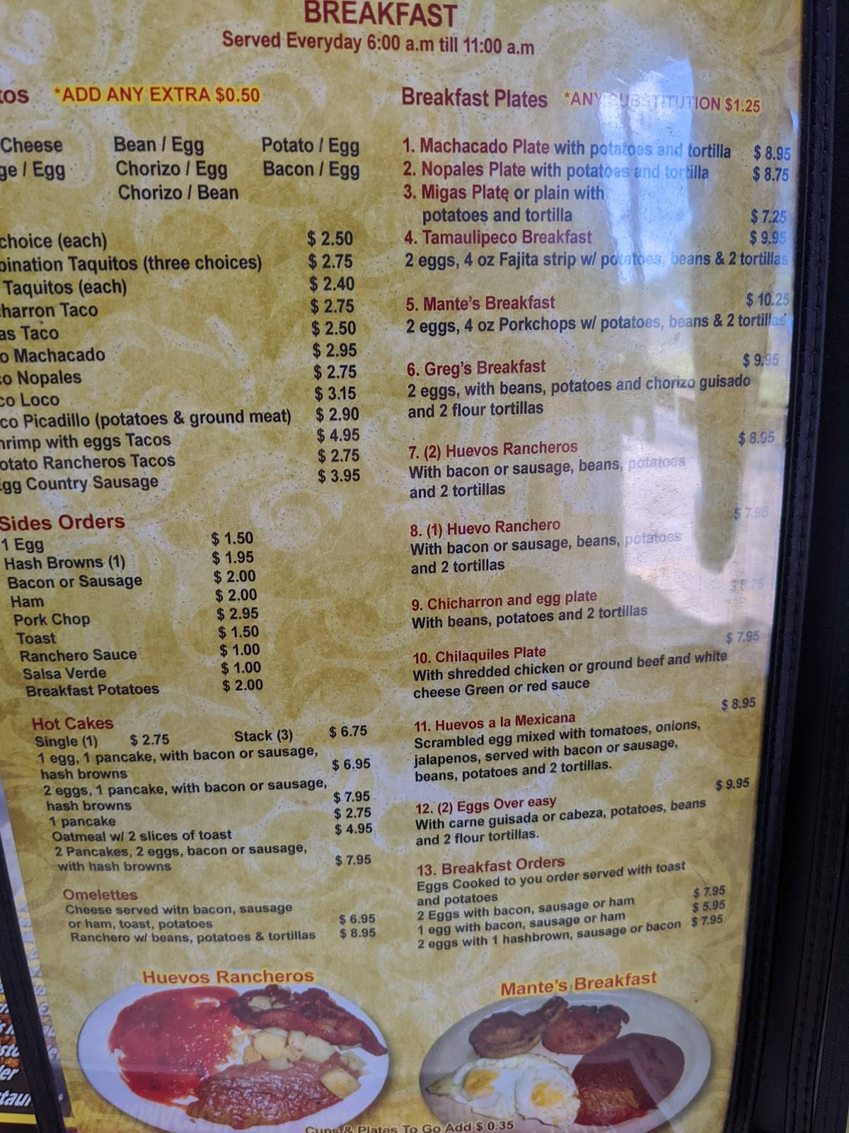 Menu at Mexico Tipico restaurant, Port Lavaca