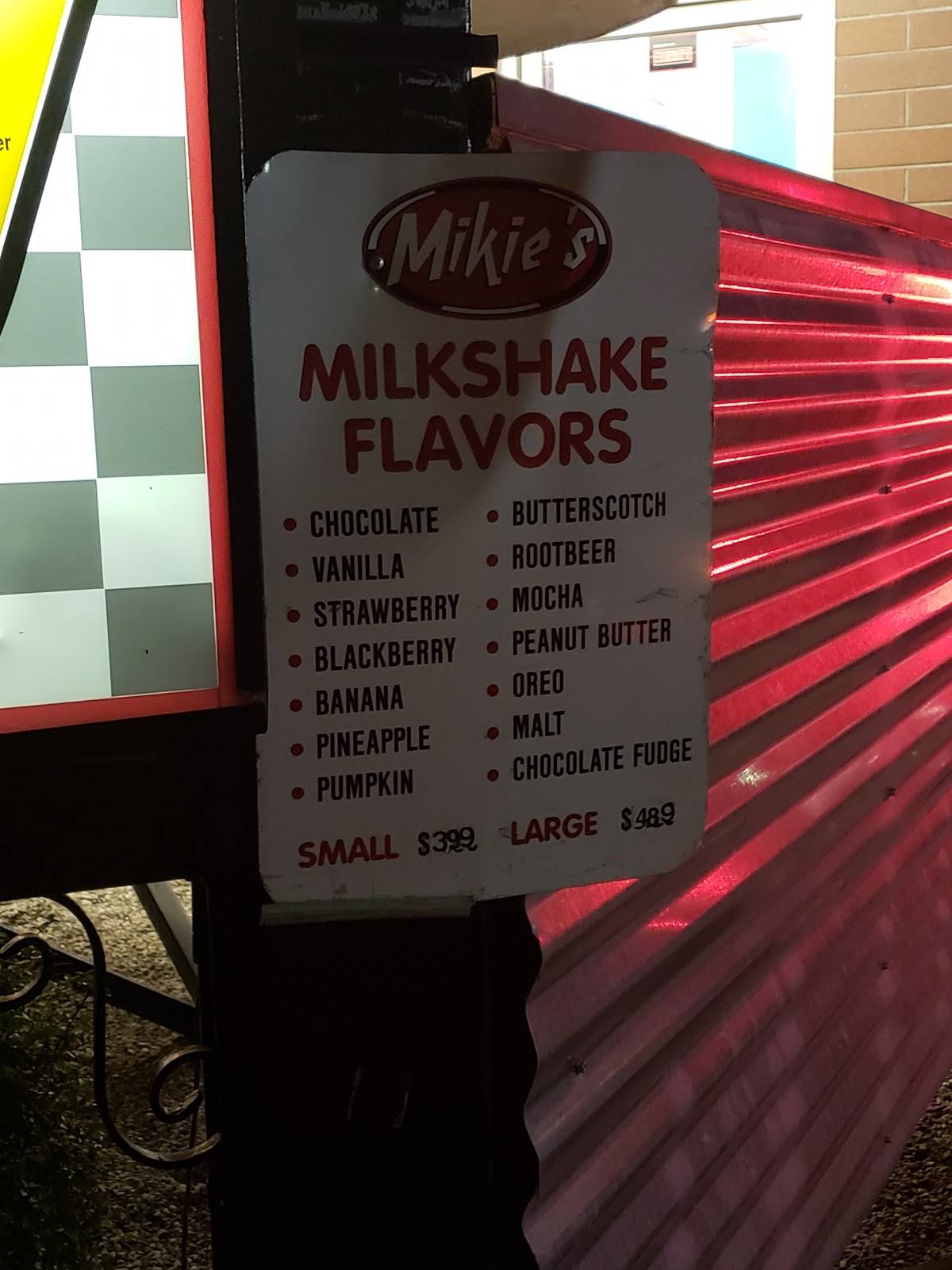 Menu at Mikie's restaurant, Everett