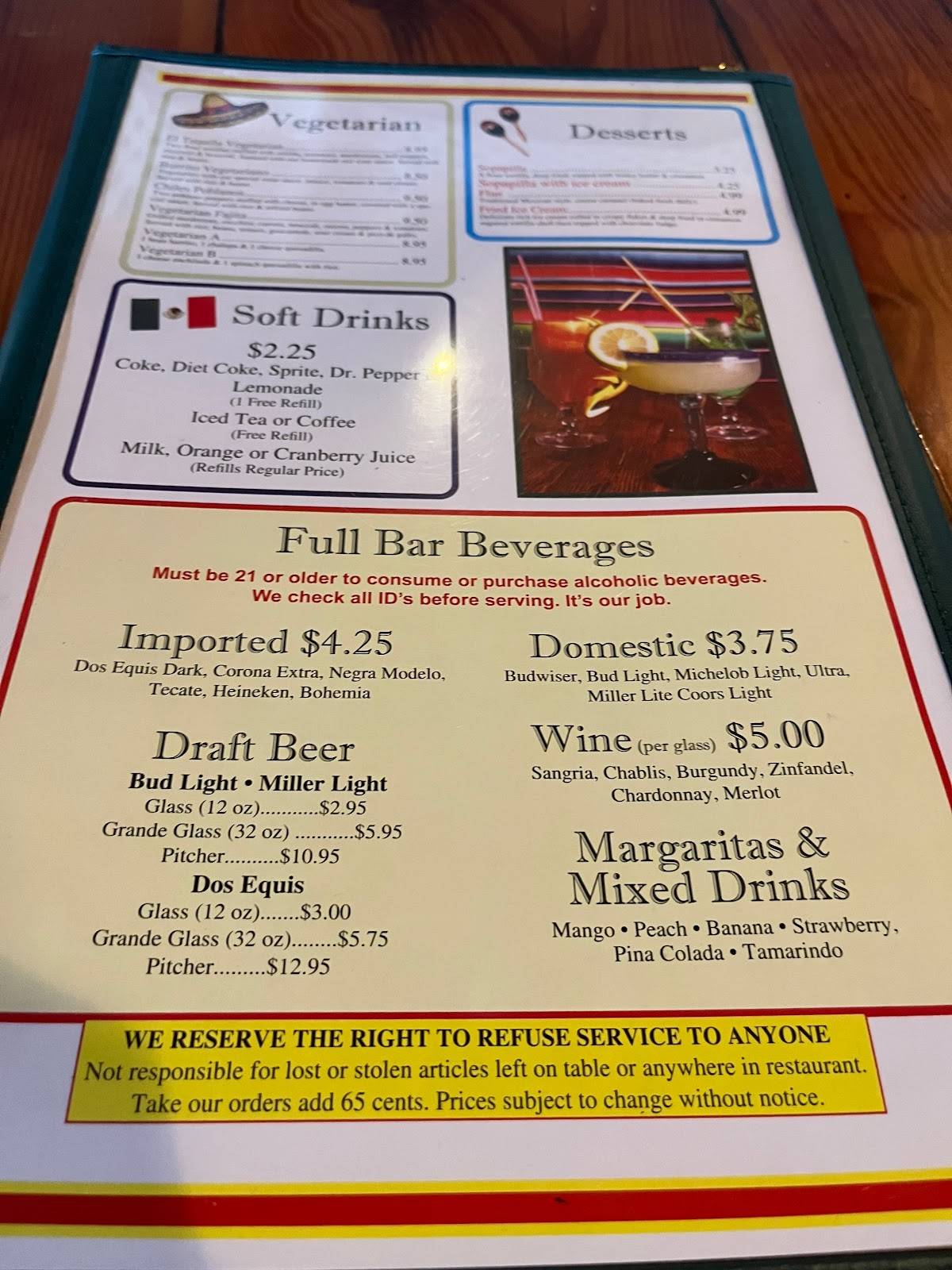 Menu at El Tequila restaurant, Milledgeville, 168 Garrett Way