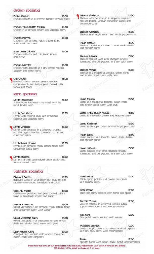 Moti Mahal Restaurant menu