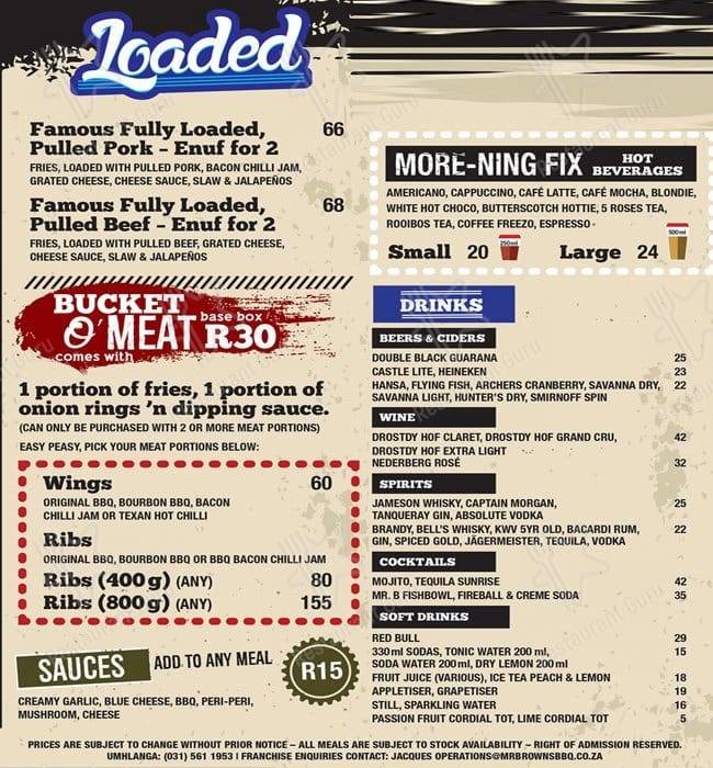 Menu At Mr. Browns BBQ & Smoked Foods, Durban