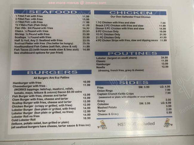 Menu At Mr Fish Restaurant Shelburne