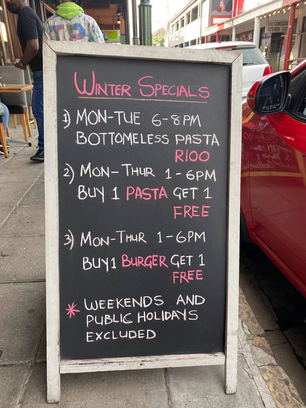 Menu at Obz Cafe, Cape Town