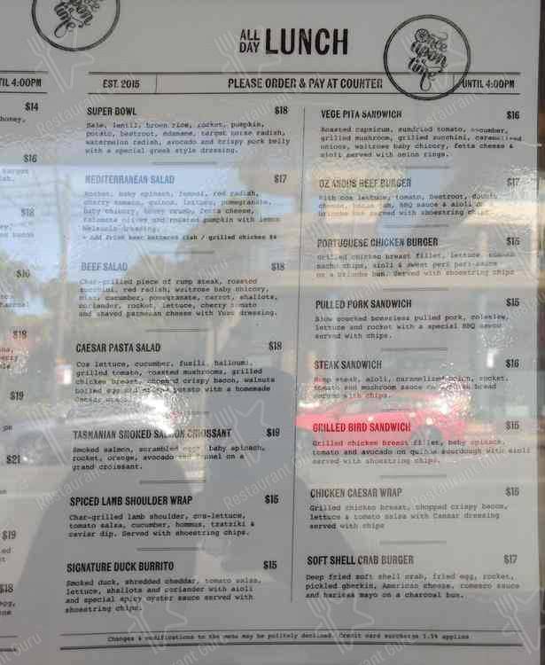 Menu at Cafe Once Upon a Time, West Ryde