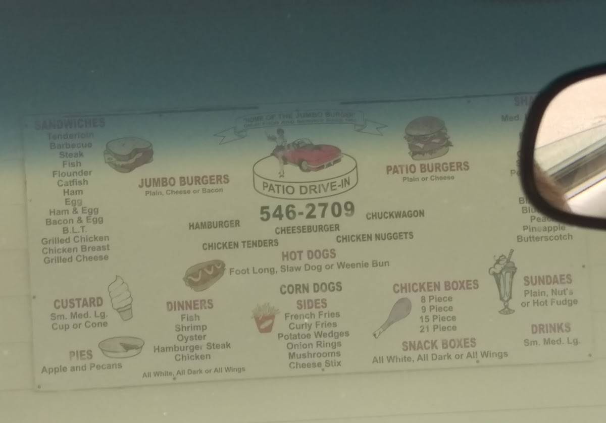 Menu at Patio DriveIn restaurant, Pennington Gap, Veterans Memorial Hwy