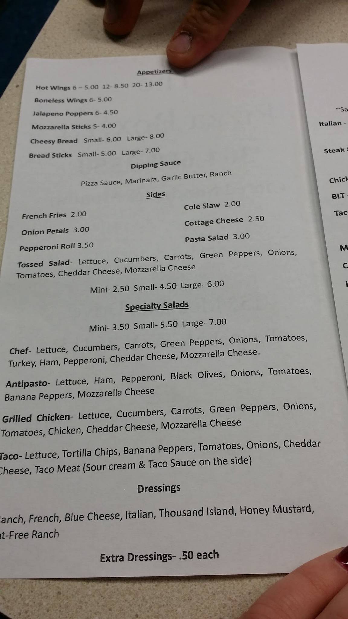 Menu at The Pizza Box pizzeria, Pennsboro