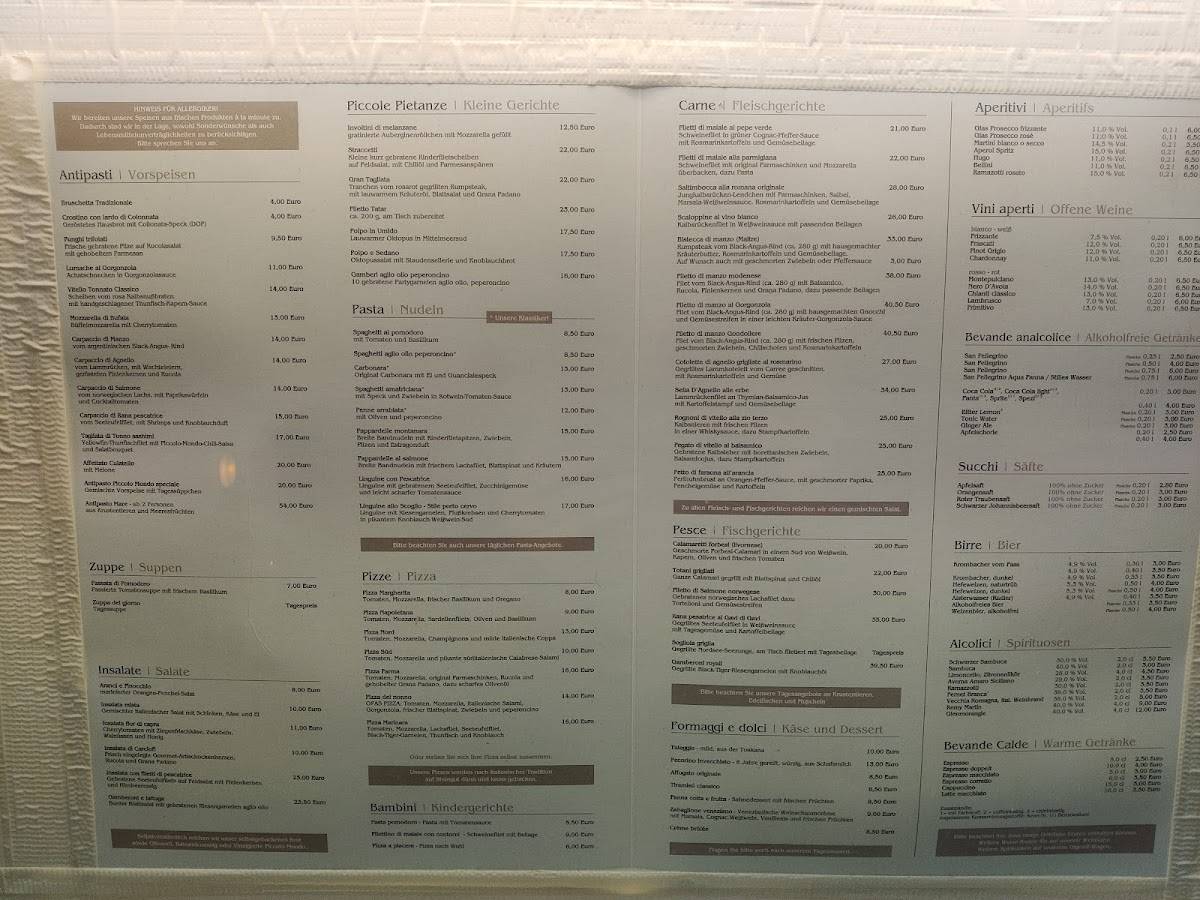 Speisekarte von Piccolo Mondo restaurant, Osterode am Harz