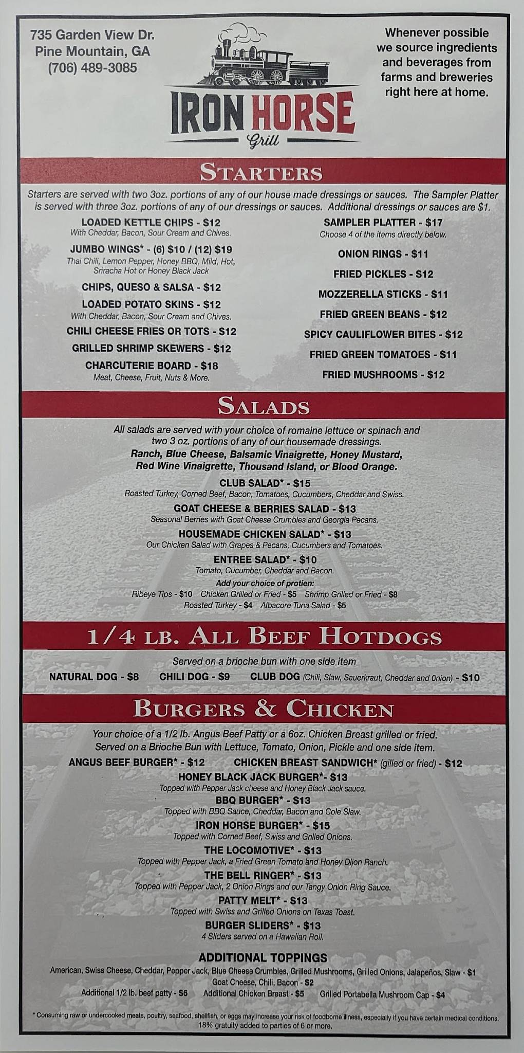 Menu at The Iron Horse Grill pub & bar, Pine Mountain
