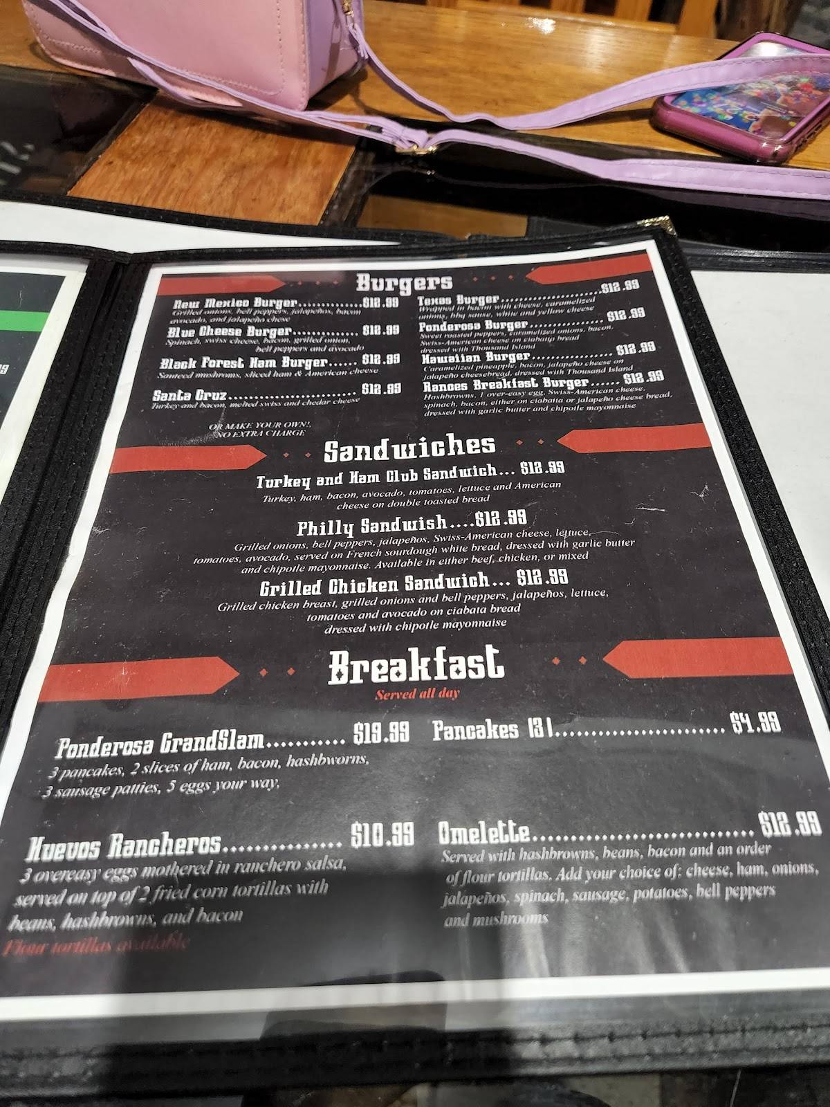 Menu at Ponderosa Restaurant, Snyder