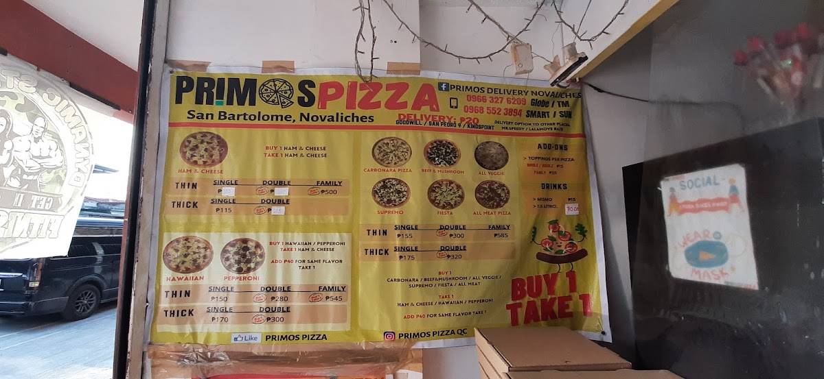Menu at Primo's Pizza pizzeria, Quezon City