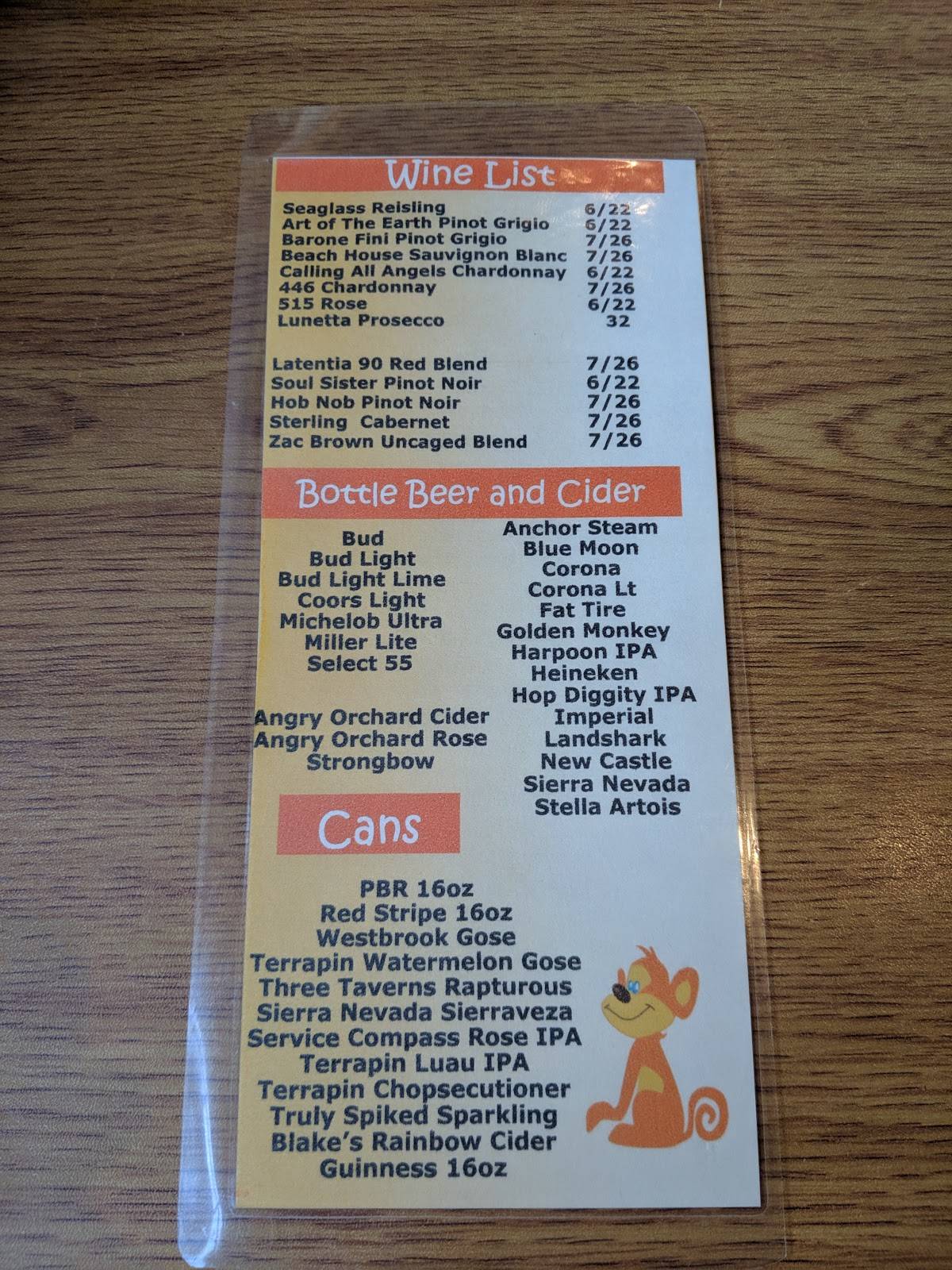 Menu at CoCo's Sunset Grille pub & bar, Tybee Island