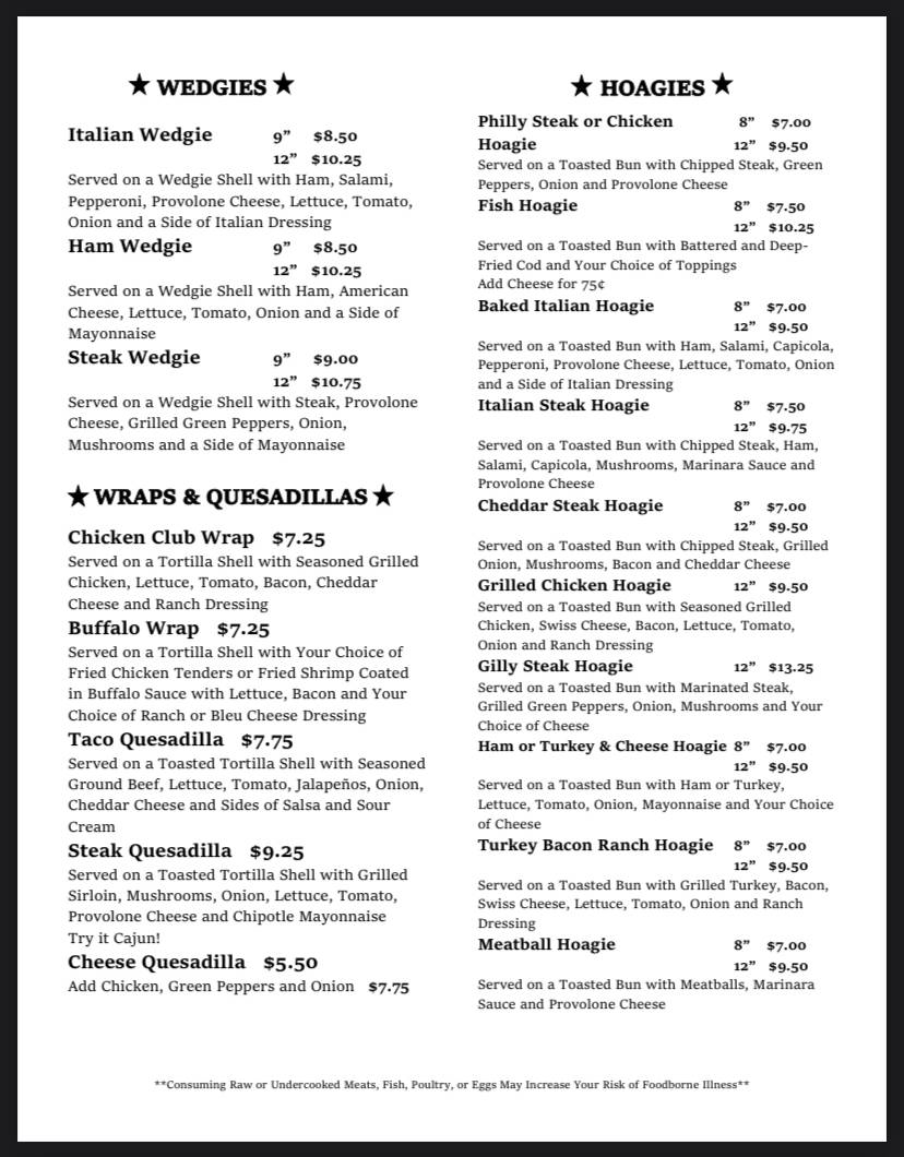 Menu at Millerstown Inn pub & bar, Chicora