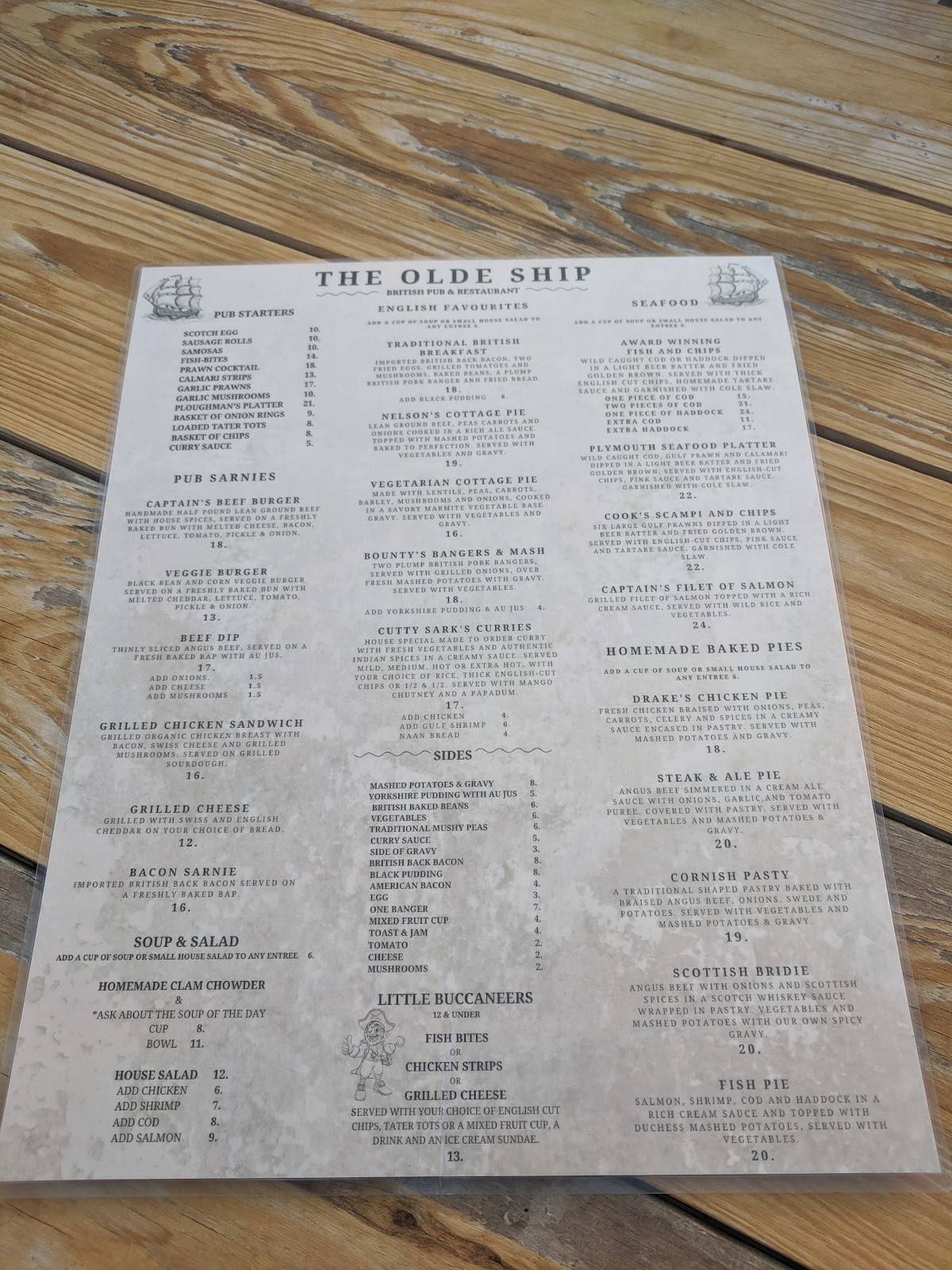 Menu at The Olde Ship pub & bar, Fullerton