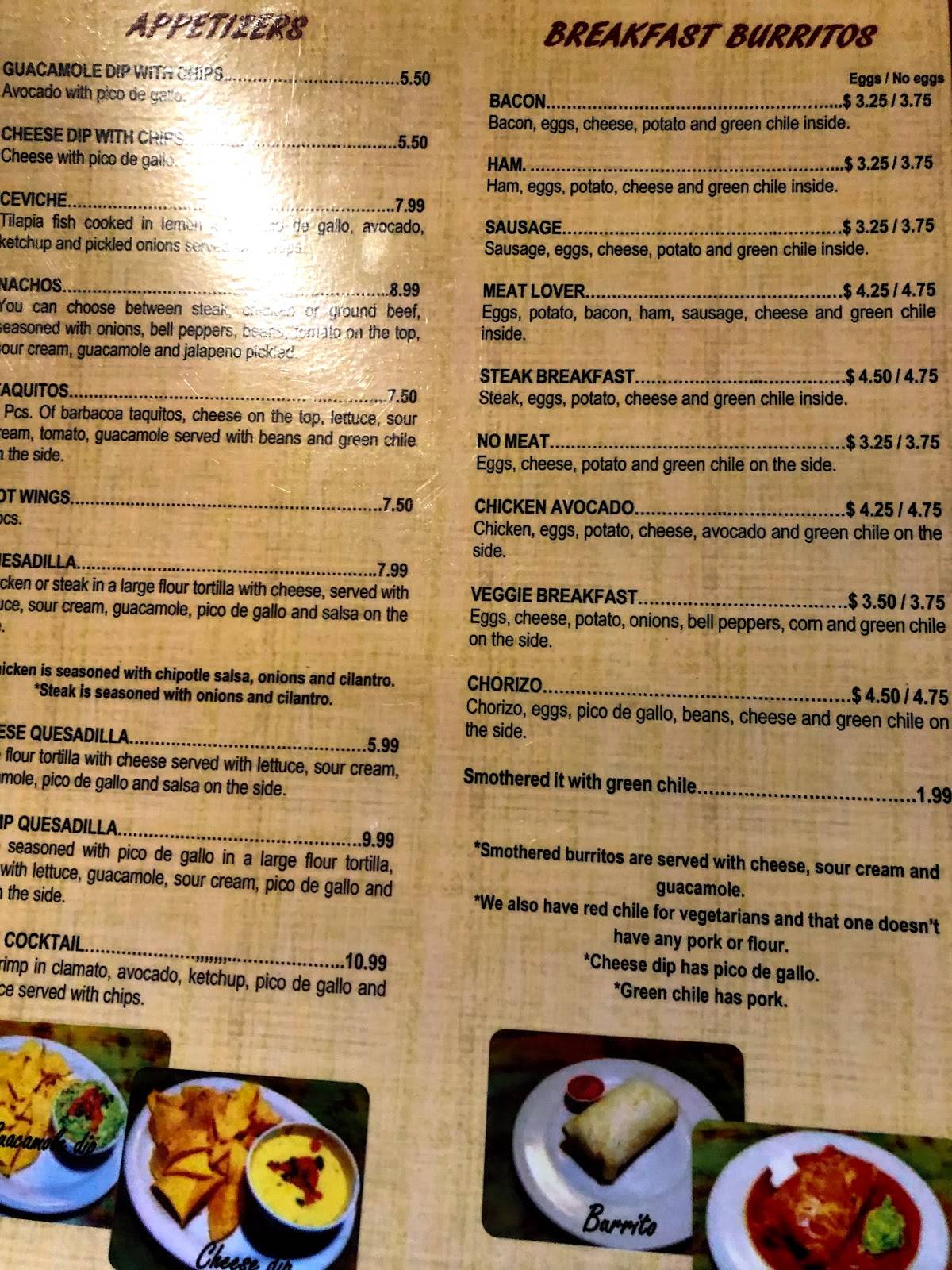 Menu at Quijotes Mexican Grill restaurant, Colorado Springs