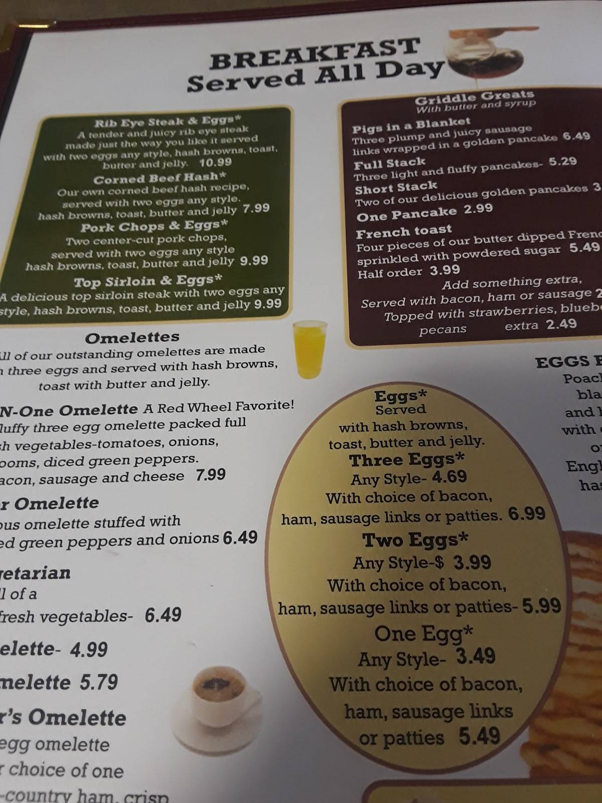 Menu at Red Wheel Restaurant, Rantoul