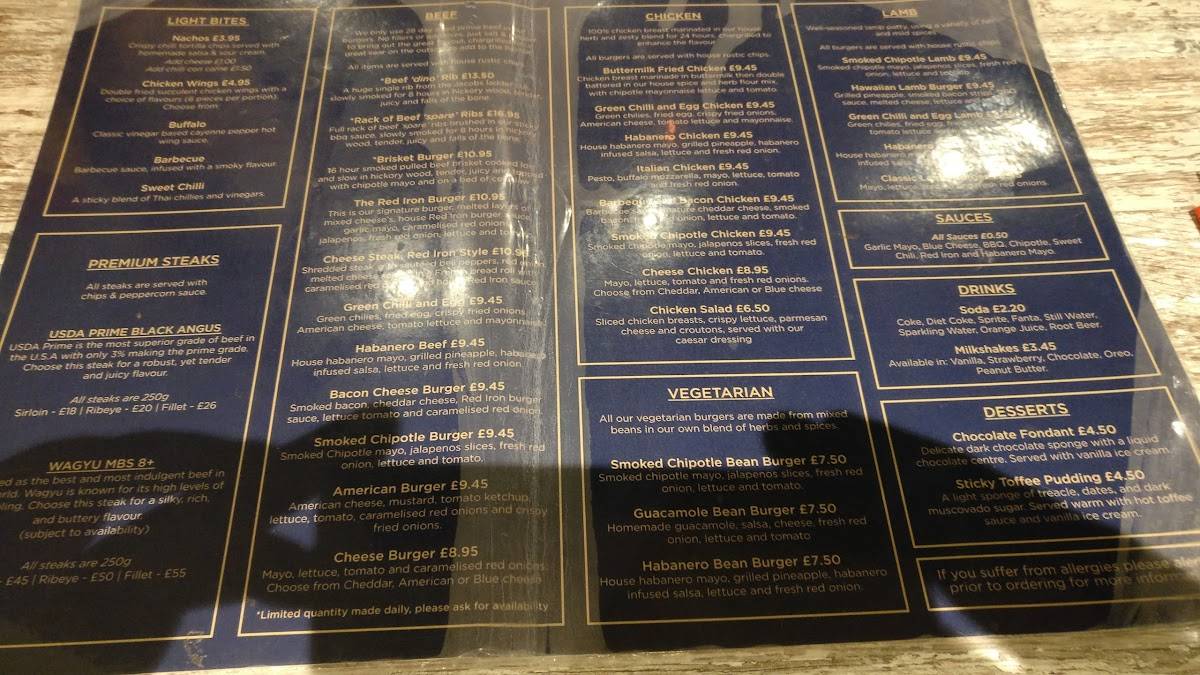 Menu at Red Iron Burgers steakhouse, Uxbridge