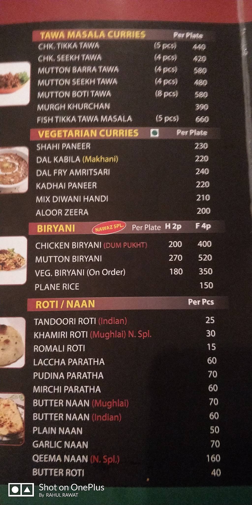 Menu at Al-Nawaz Restaurant, New Delhi, A