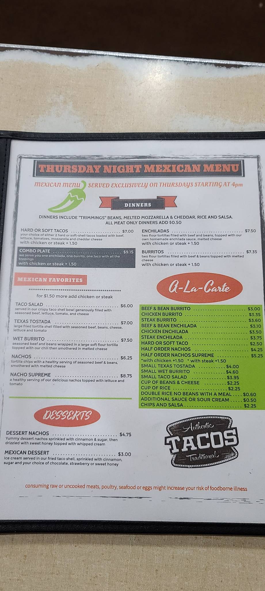 Menu at Everett's Family Restaurant, Willshire