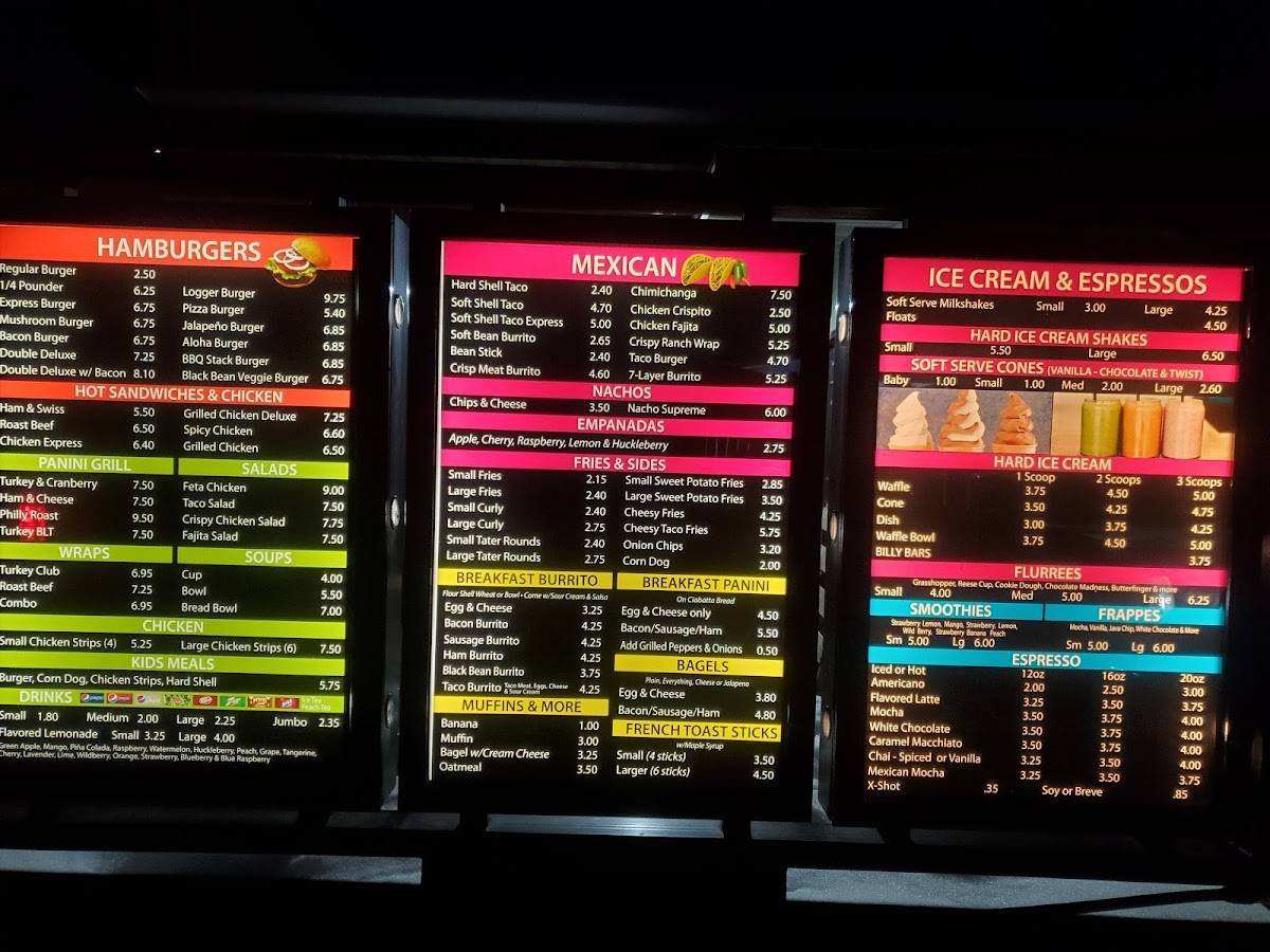 Menu at Burger Express restaurant, Libby