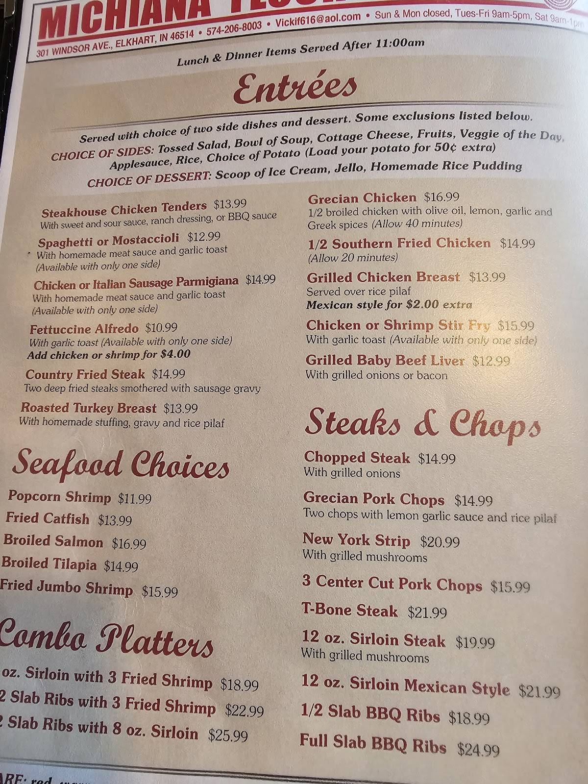 Menu at Callahan's Restaurant, Elkhart