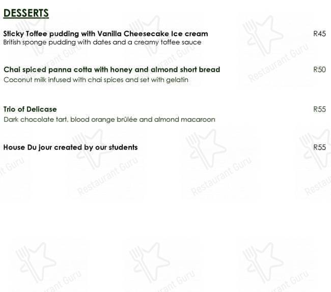 Cape Town Hotel School Restaurant меню