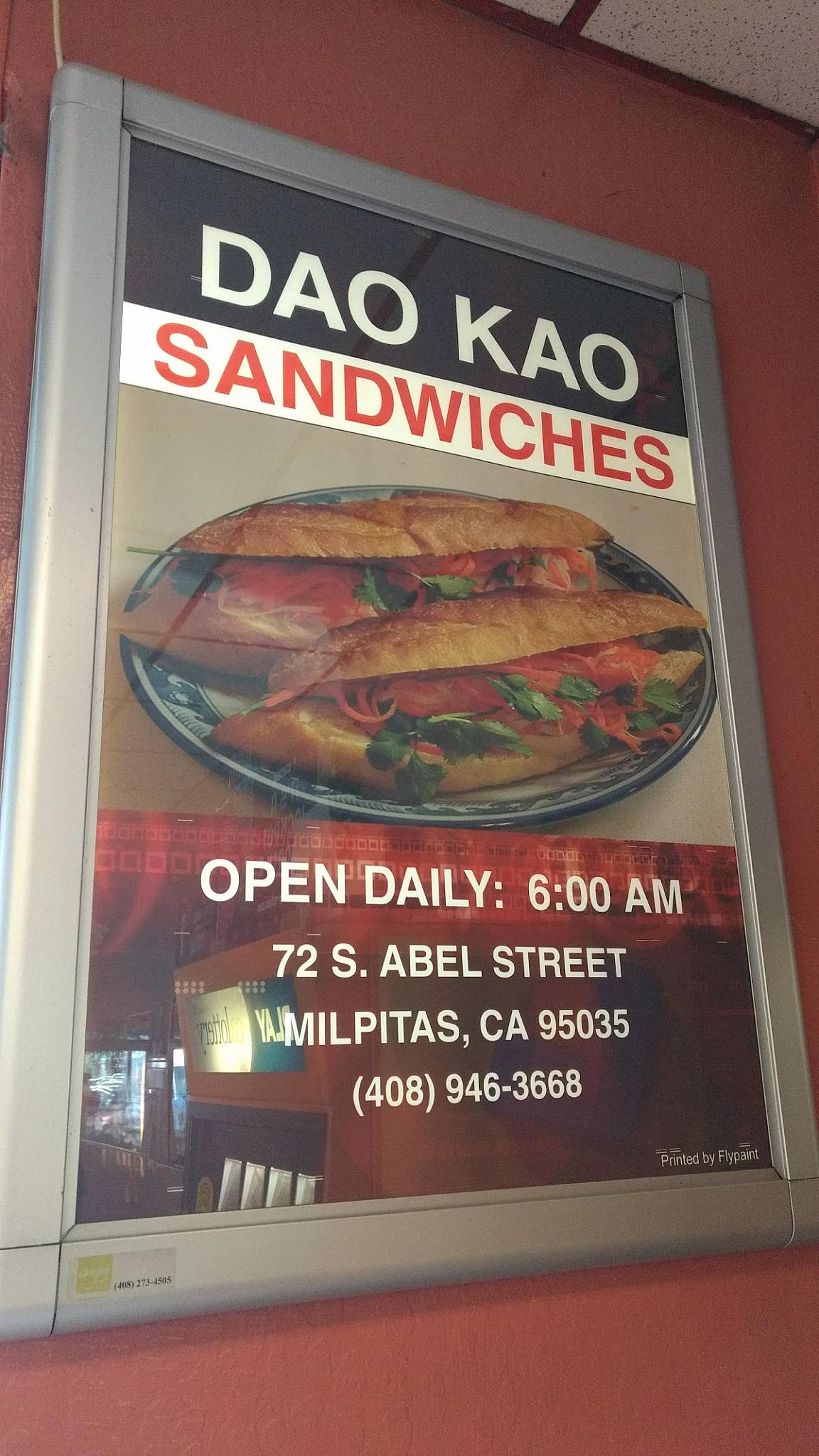 Menu at Dakao Sandwiches II restaurant, Milpitas