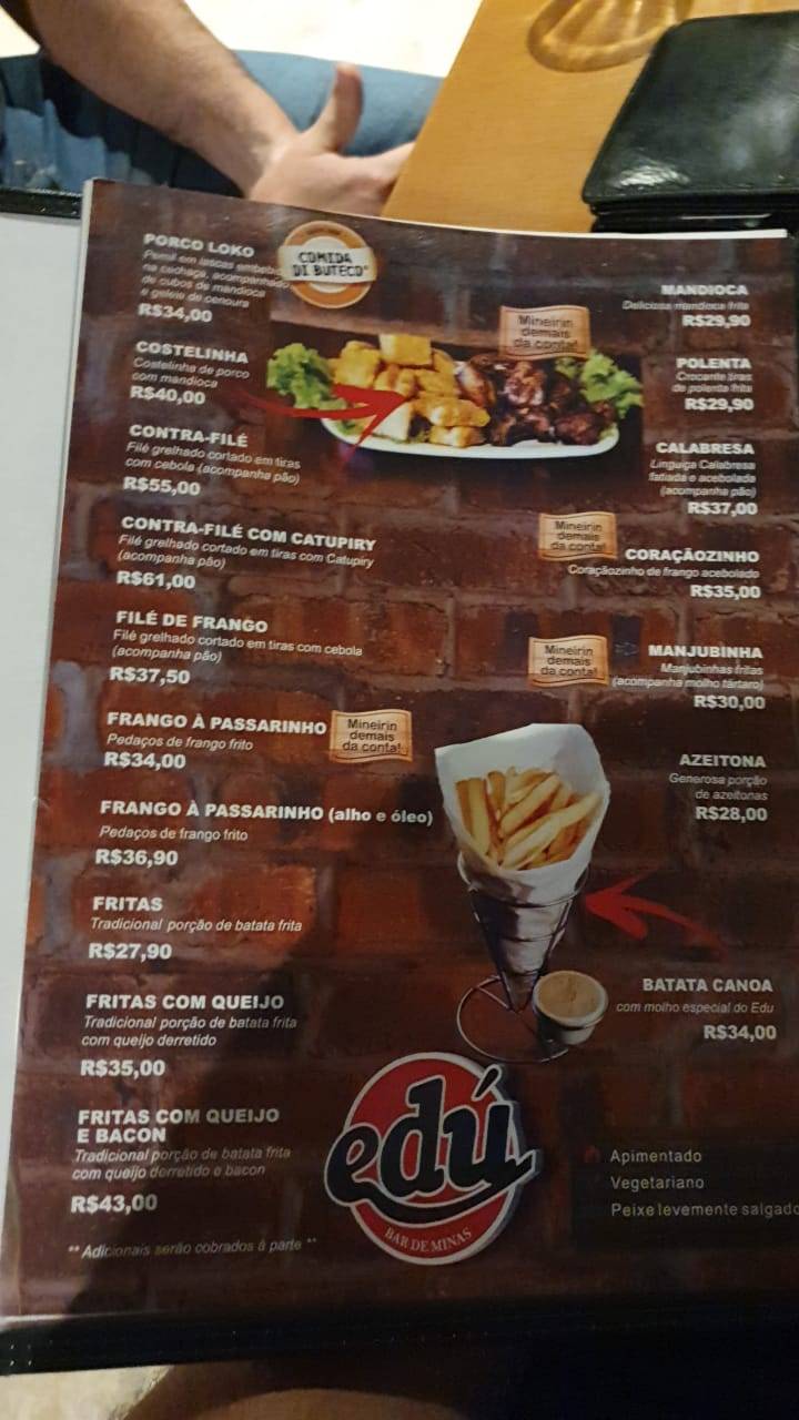 Menu at Edú Bar de Minas, Campinas