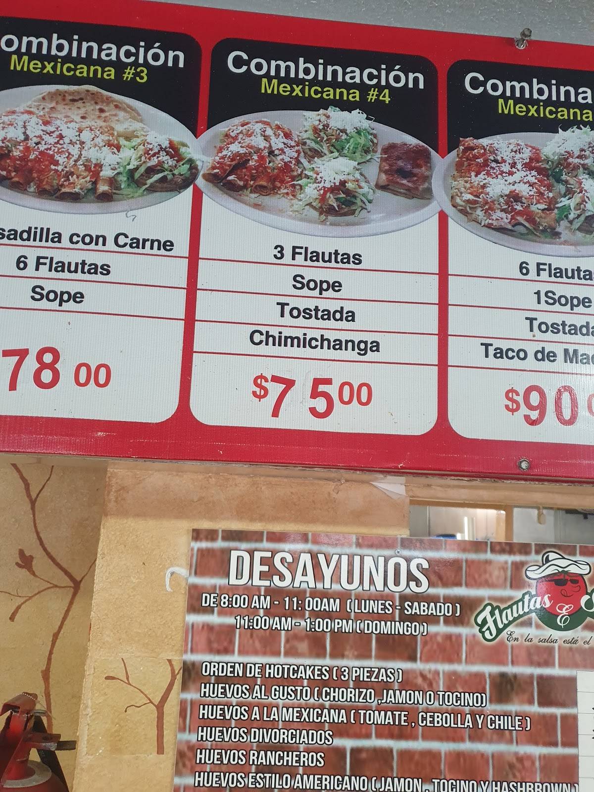 Carta del restaurante Flautas y sopesEn la salsa está el sabor., Mexicali