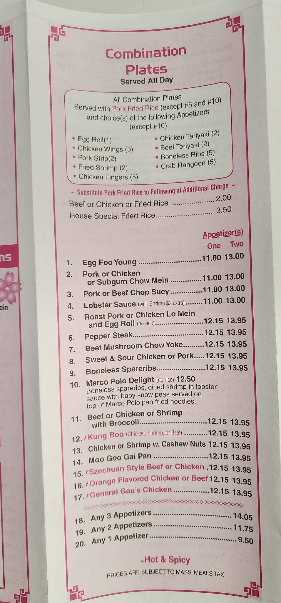 Menu at Golden Corner restaurant, Brockton