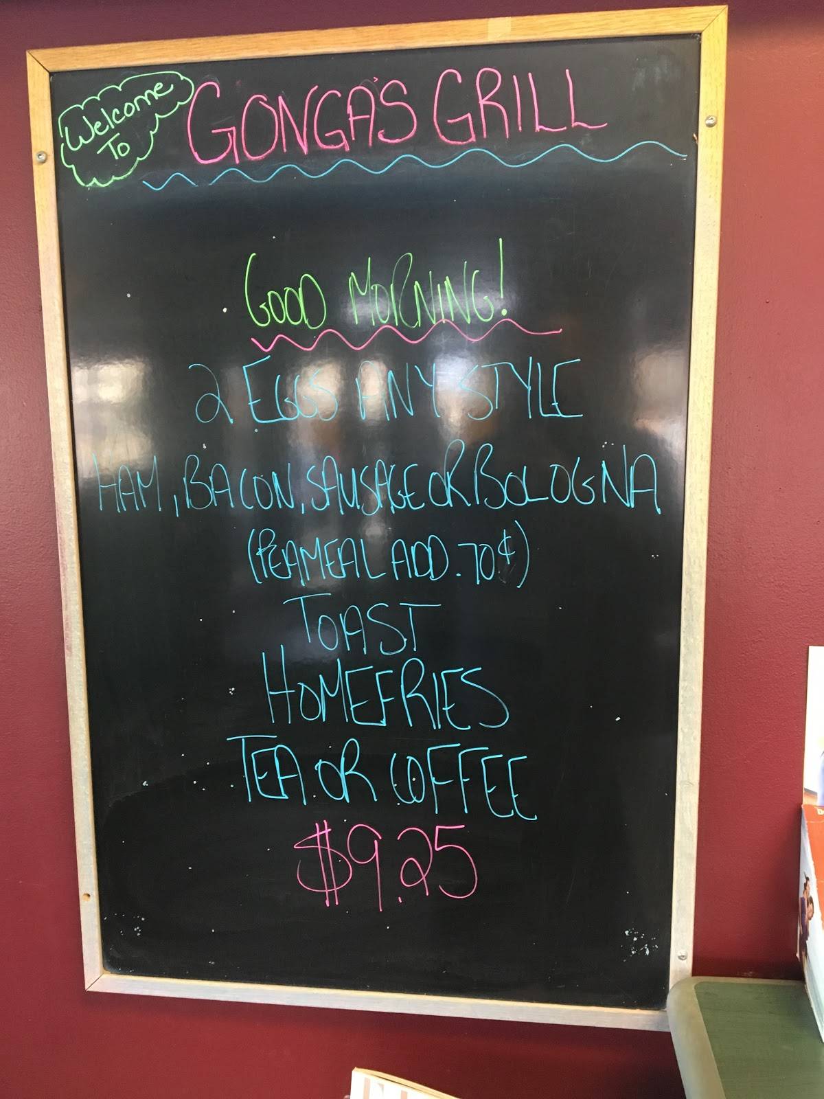 Menu at Gonga's Grill Brady restaurant, Sudbury, 233 Brady St