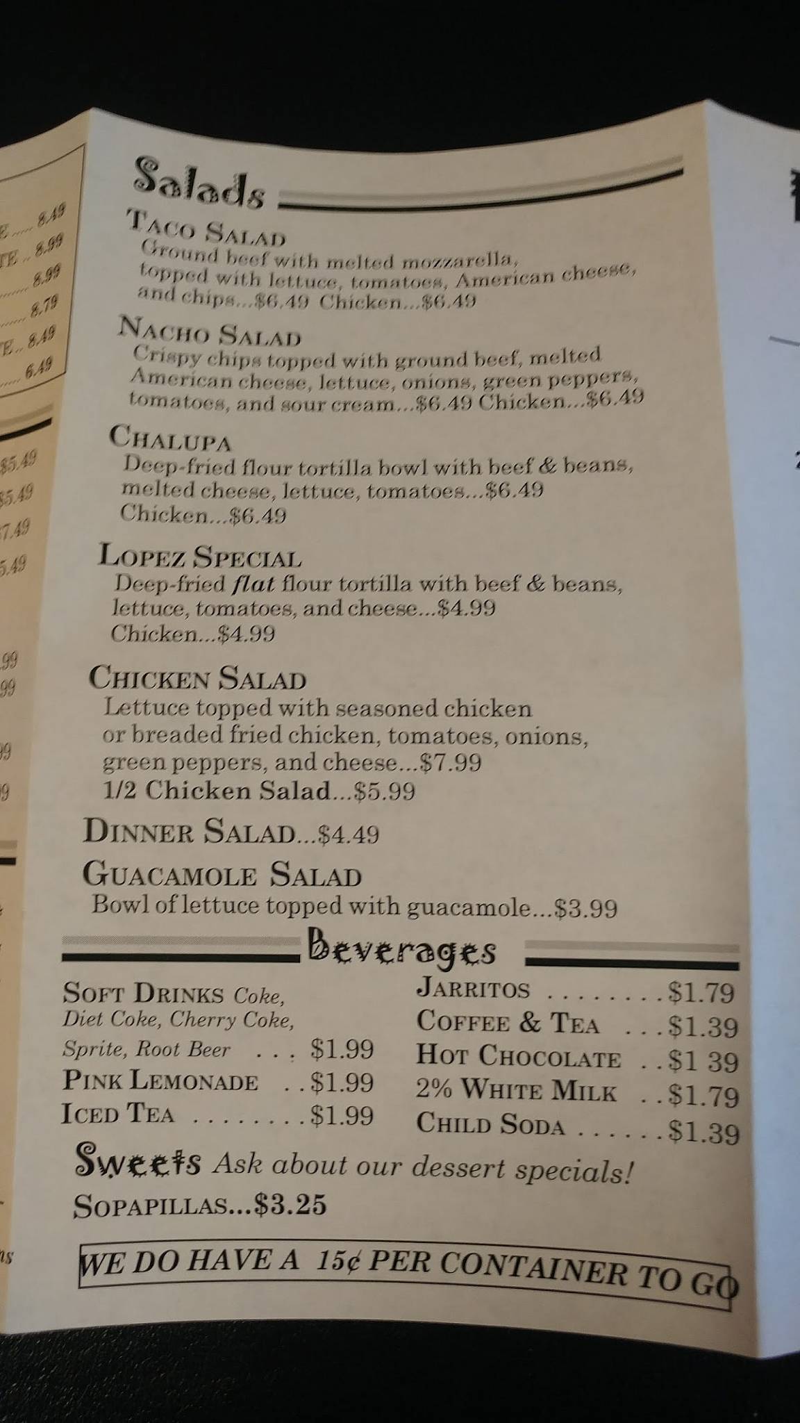 Menu at Lopez Taco House restaurant, Albion