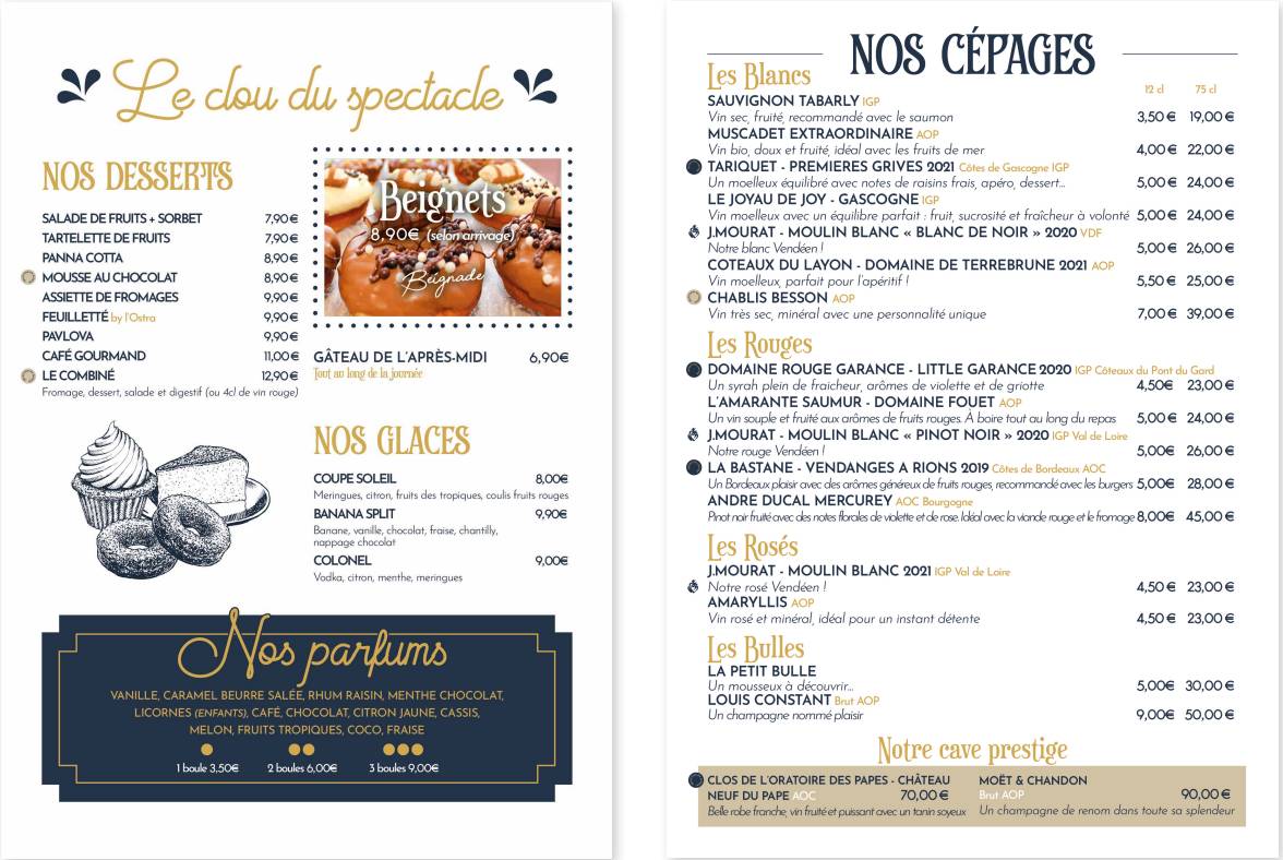 Menu au Lostra - Restaurant - Bar À Huitres, Saint-Gilles-Croix-de-Vie