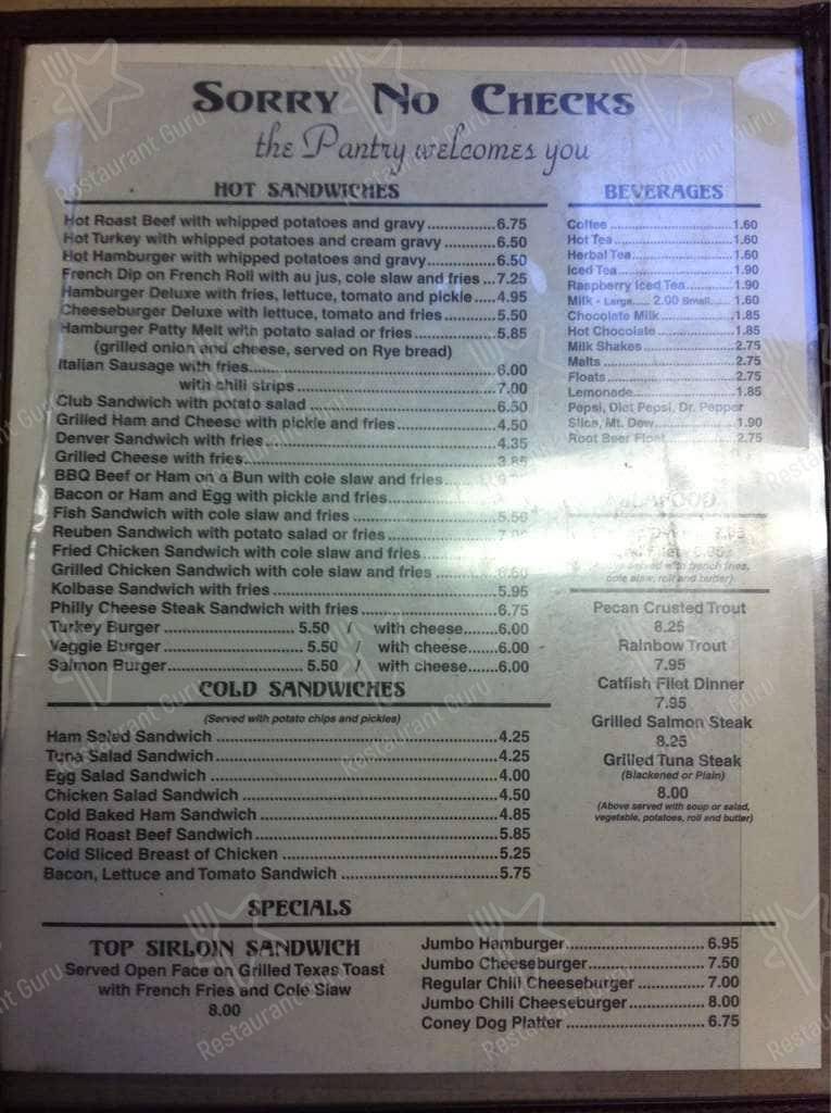 Menu at Pantry Restaurant, Pueblo