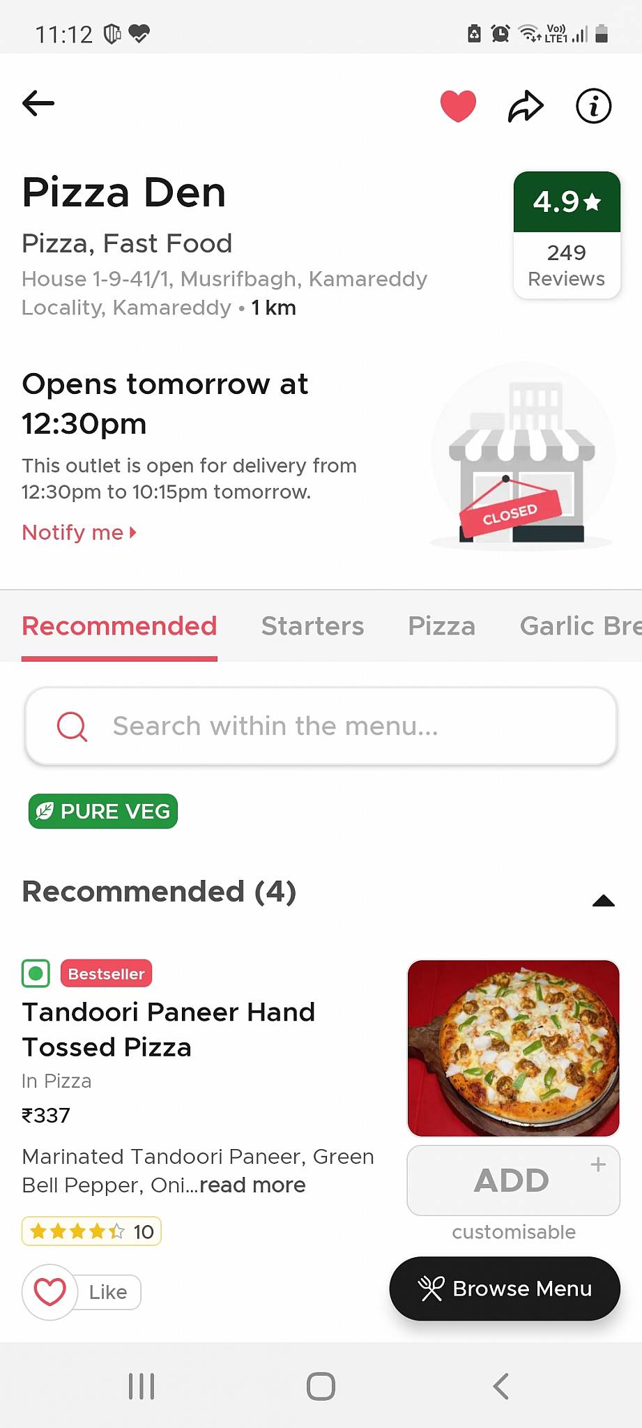 Menu at Food Premium, Kamareddy