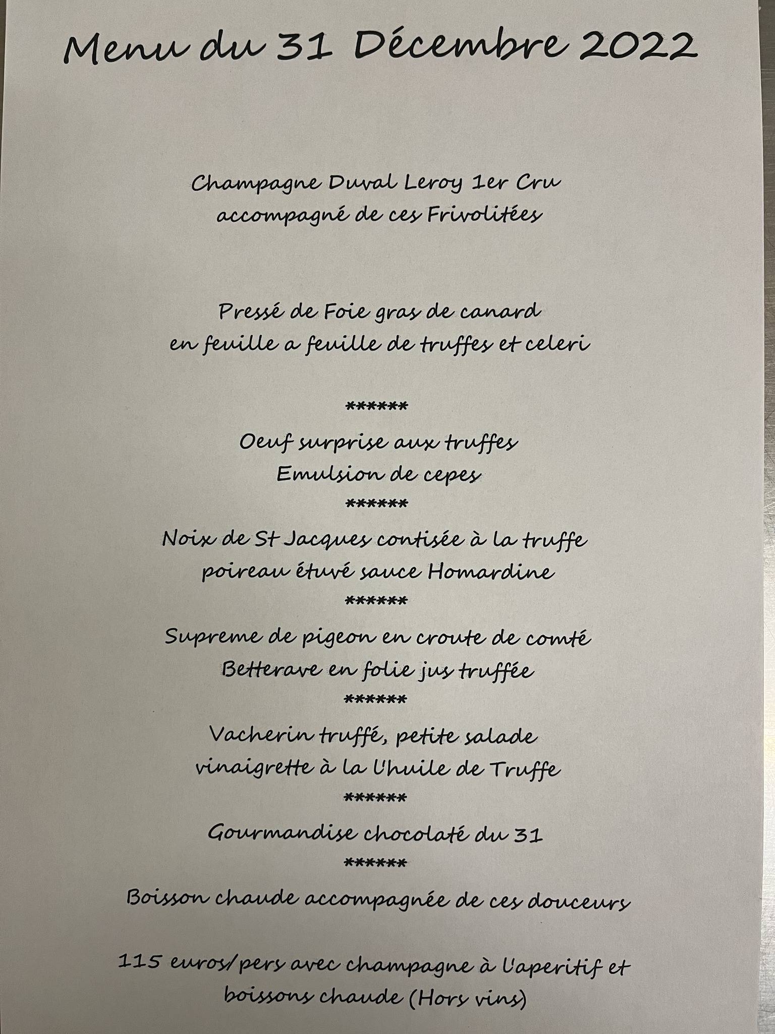 Menu au Grain de Sel restaurant, Dole