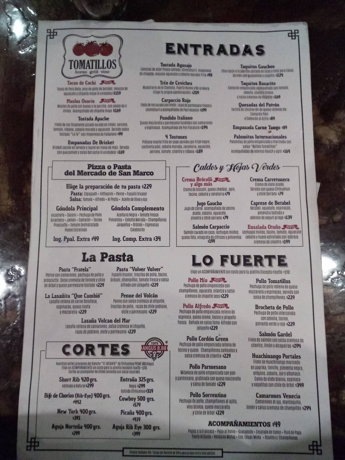 Menu at Restaurante Tomatillos, Nuevo Laredo, Av. Reforma 5038
