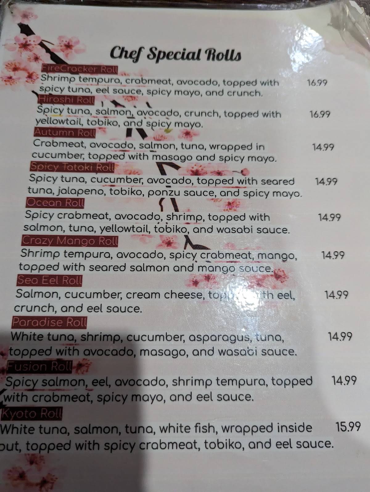 Menu at Sakura Sushi & Grill restaurant, Lynn Haven