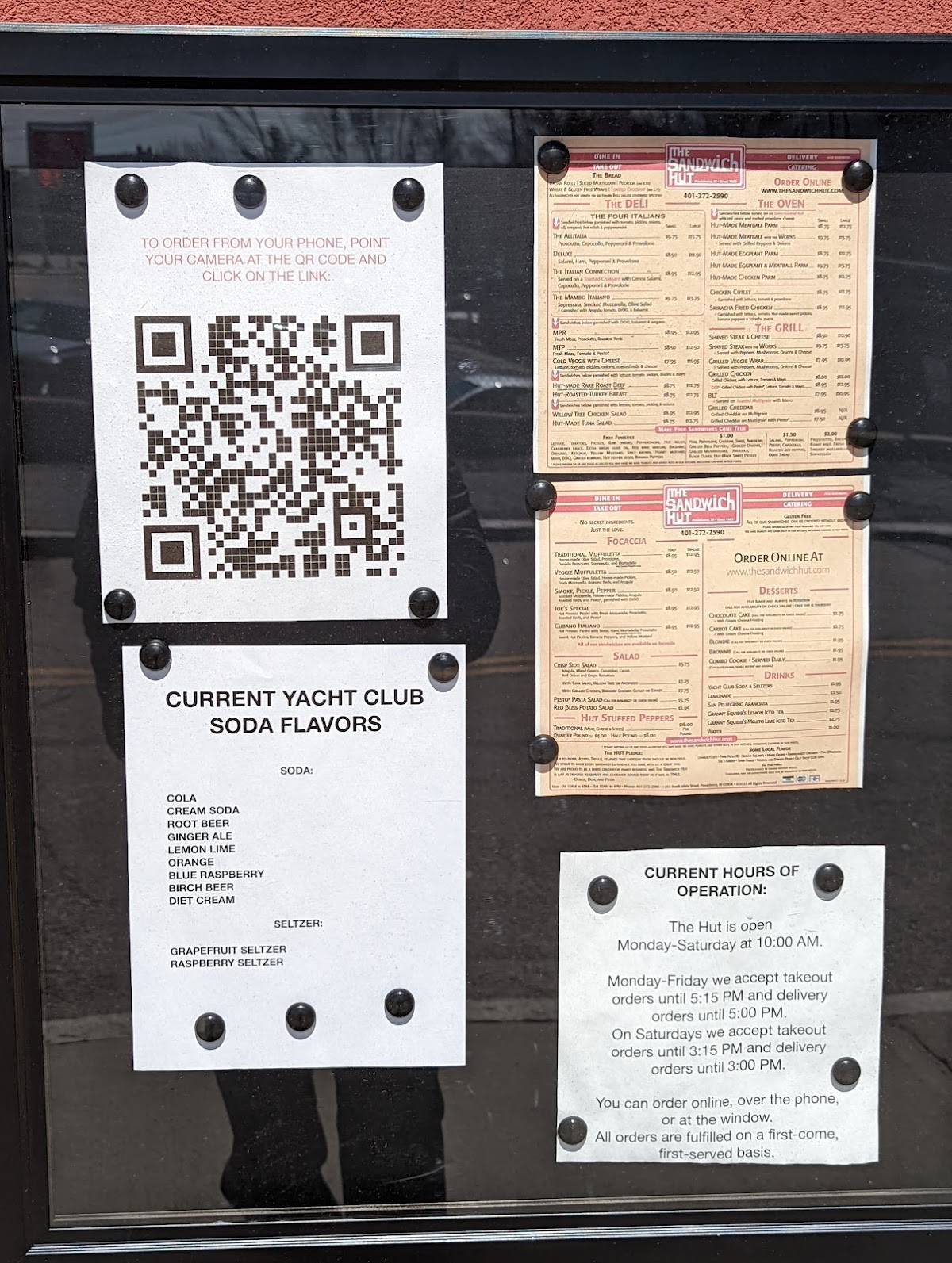 Menu at Sandwich Hut restaurant, Providence