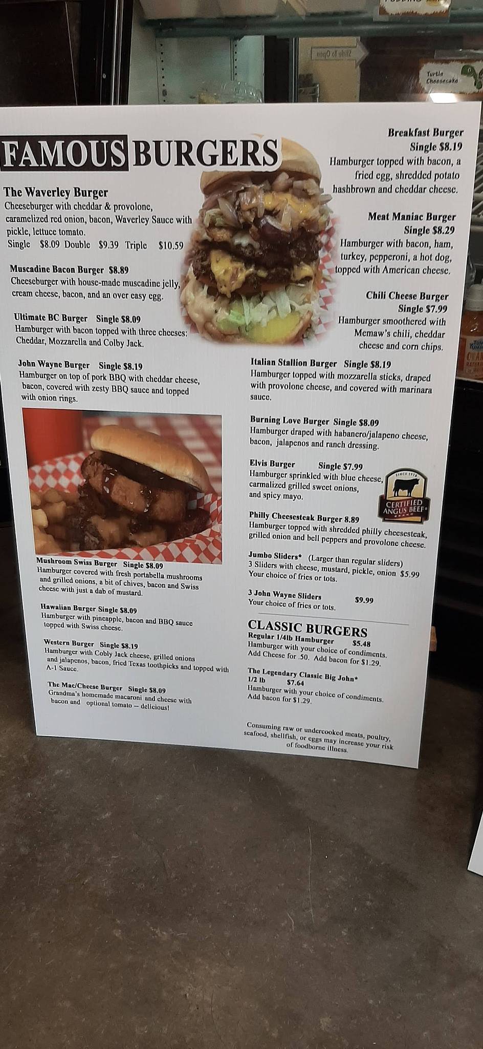 Menu at Tacker's Shake Shack restaurant, Marion